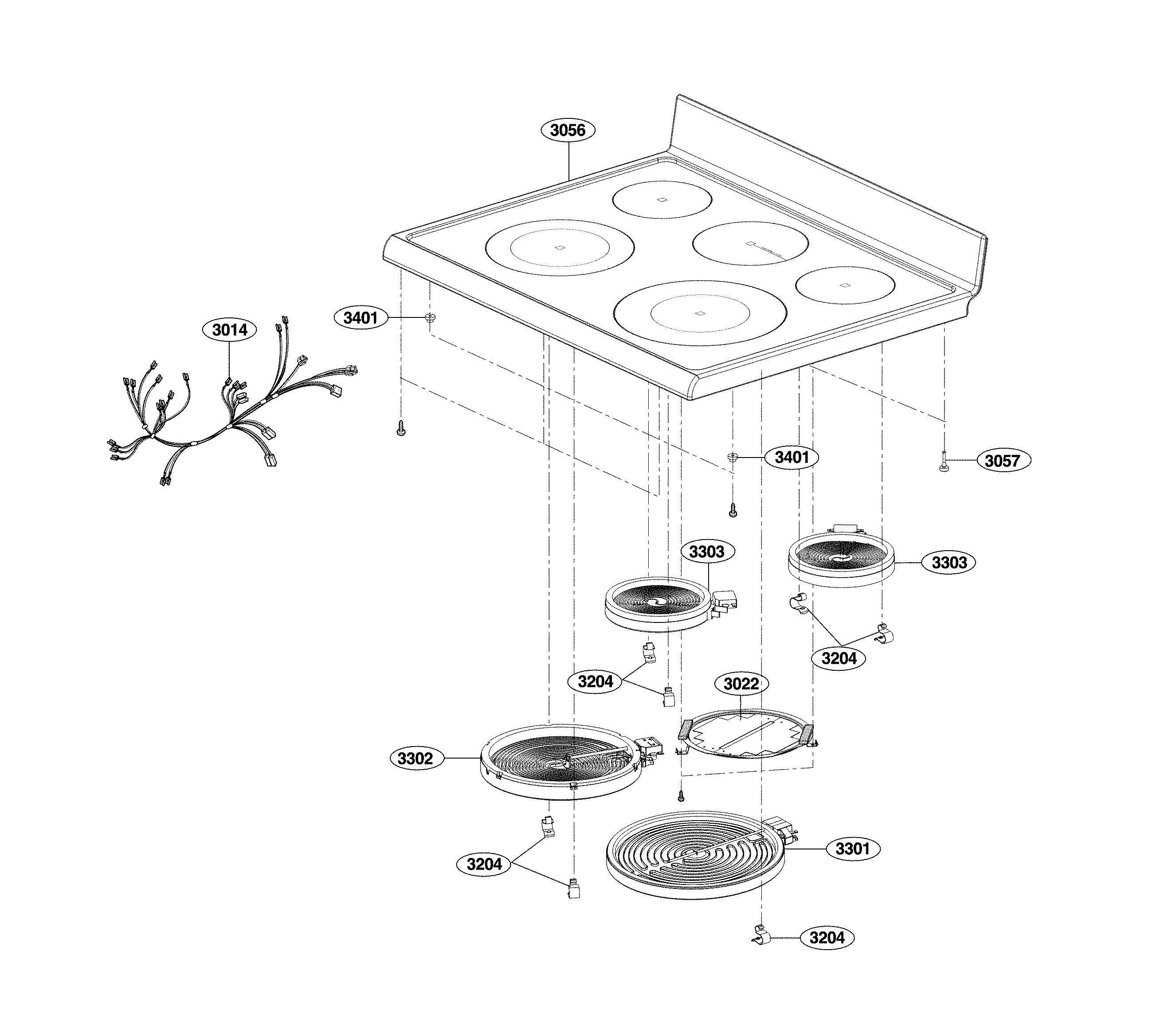 LG LRE3193BD/00 cooktop parts diagram