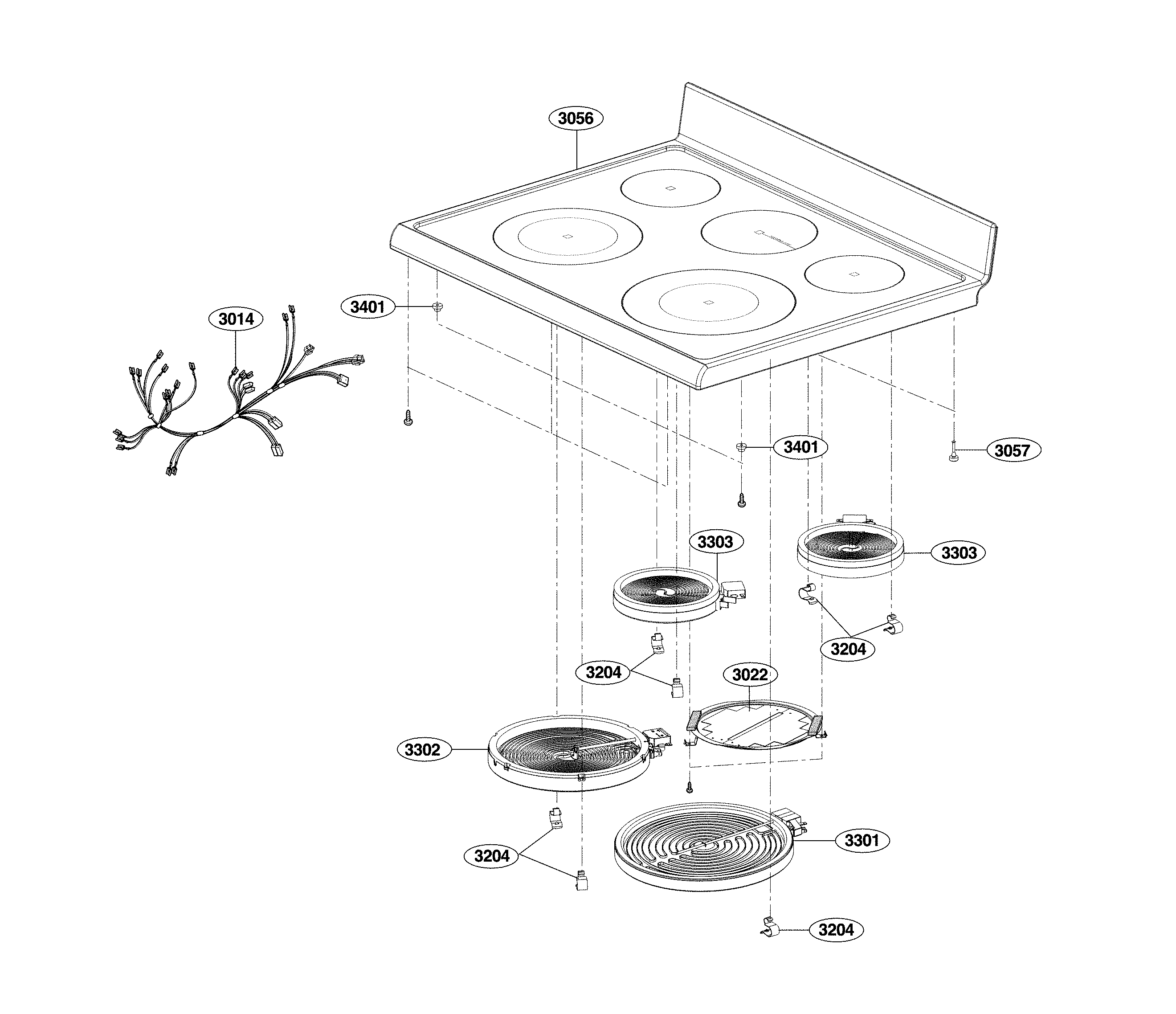 LG LRE3193SB/00 cooktop parts diagram
