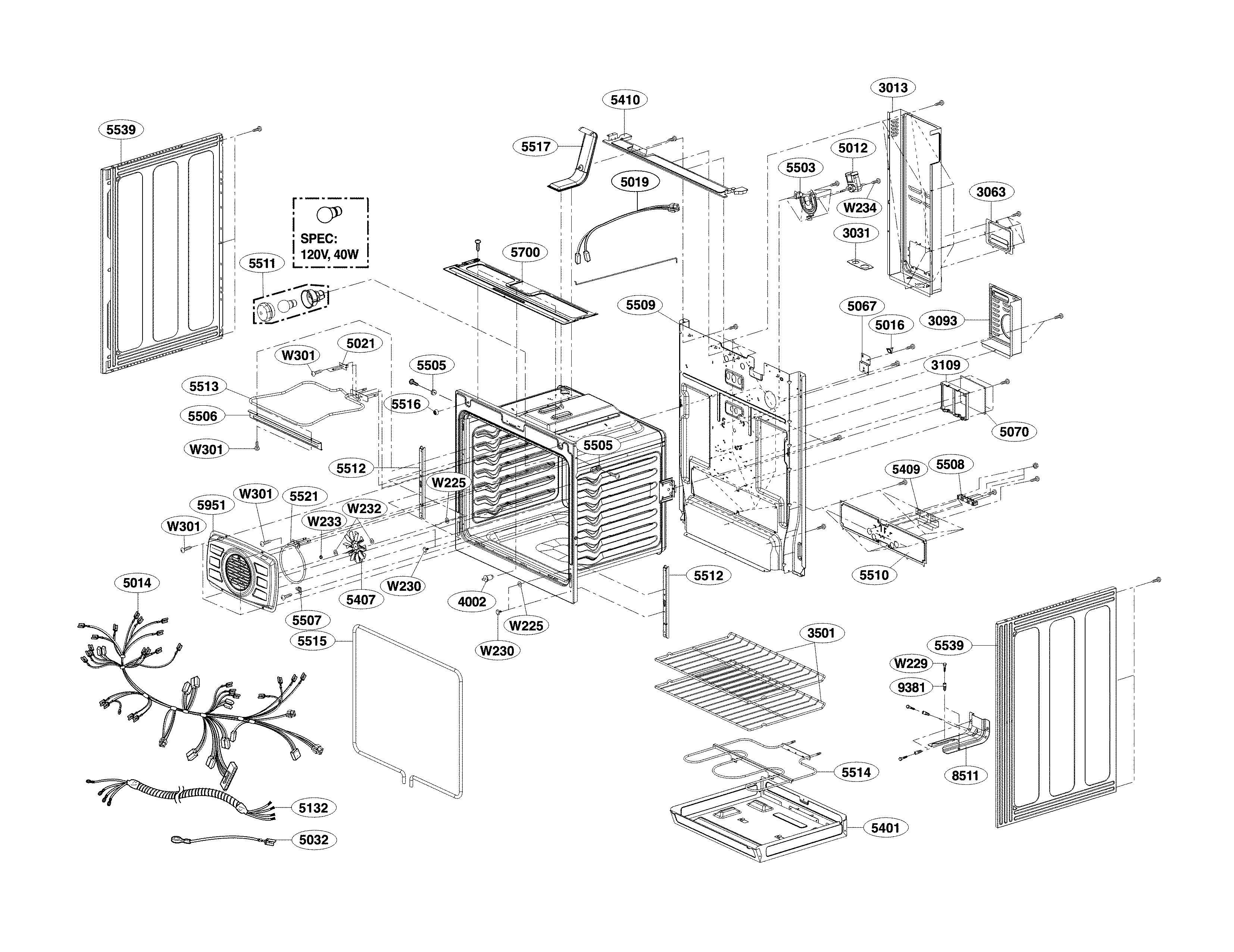 LG LRE3193SB/00 cavity parts diagram