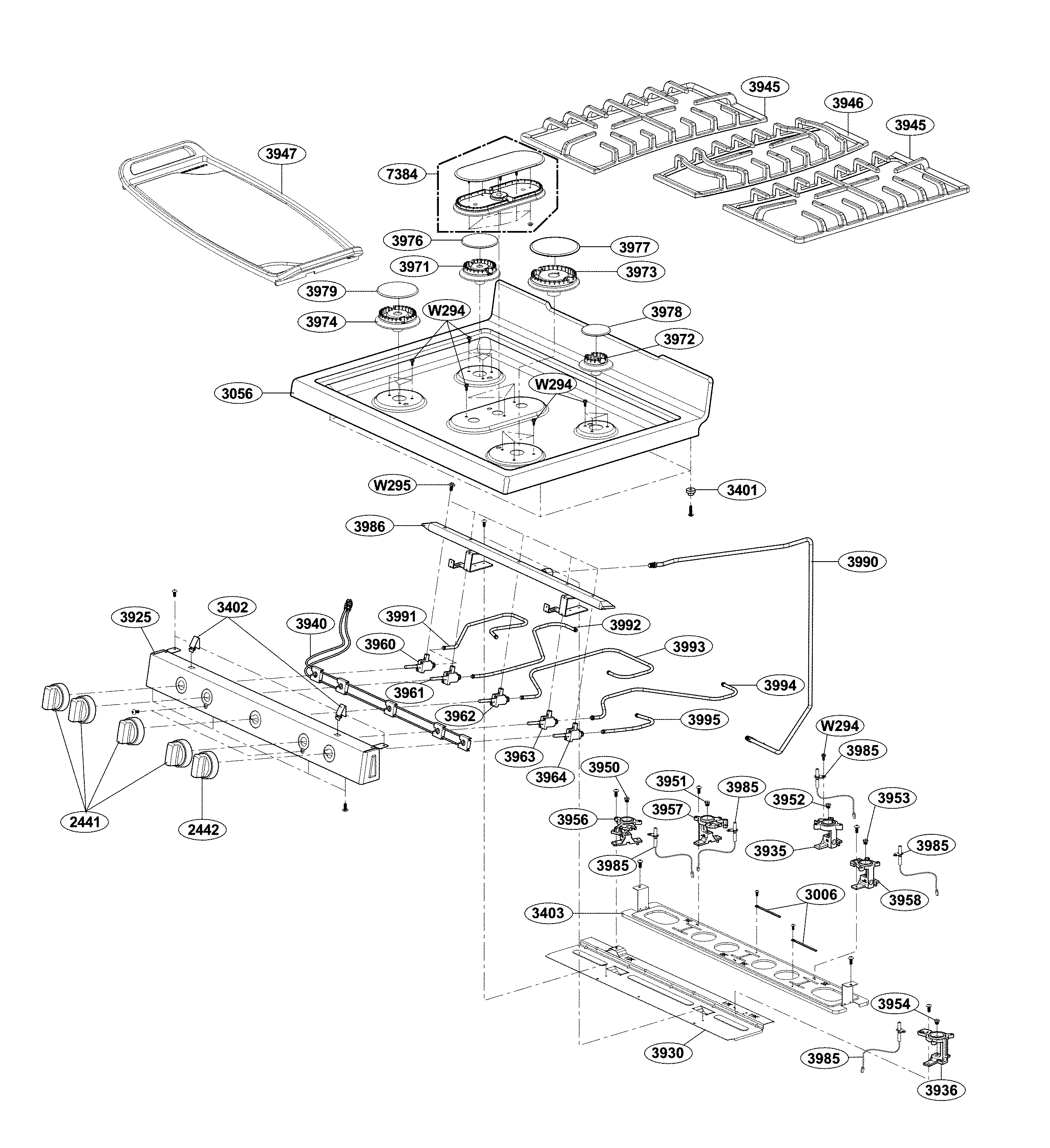 LG LRG3083ST/00 cooktop parts diagram