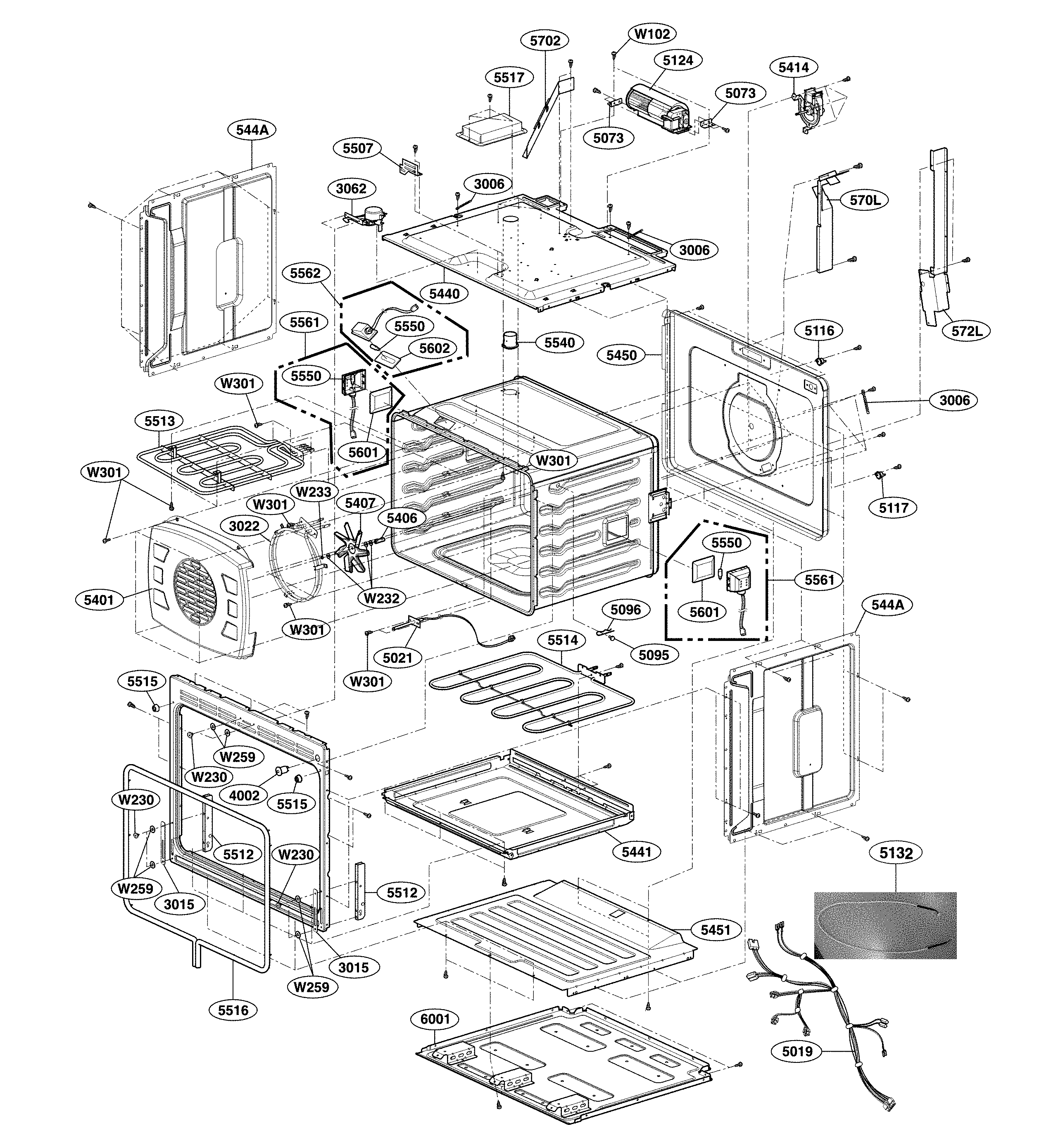LG LWD3063ST/00 lower cavity parts diagram