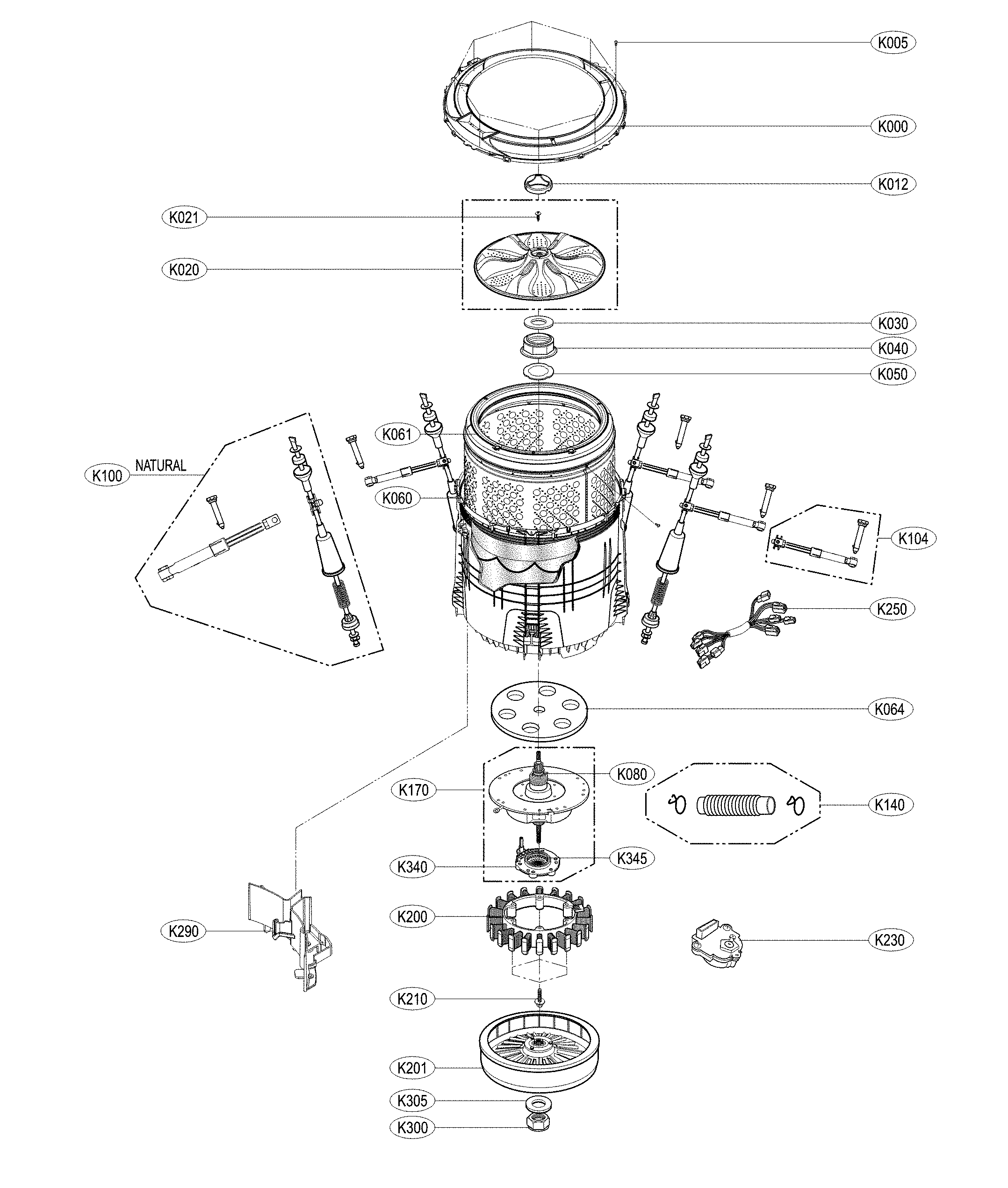 LG WT7200CW/00 tub parts diagram