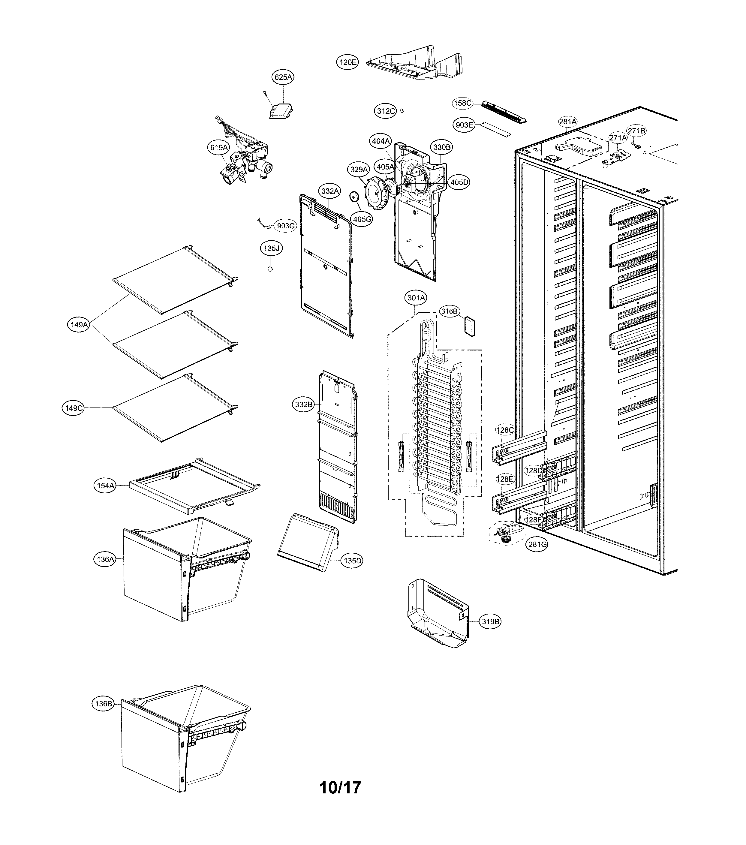 Kenmore 79551832412 freezer door parts diagram