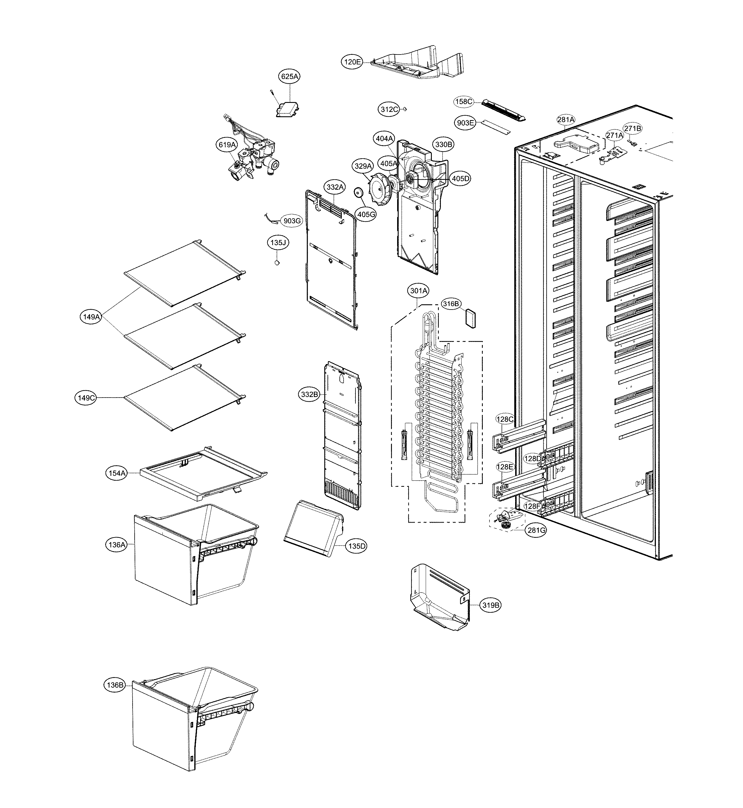 Kenmore 79551832412 freezer compartment diagram