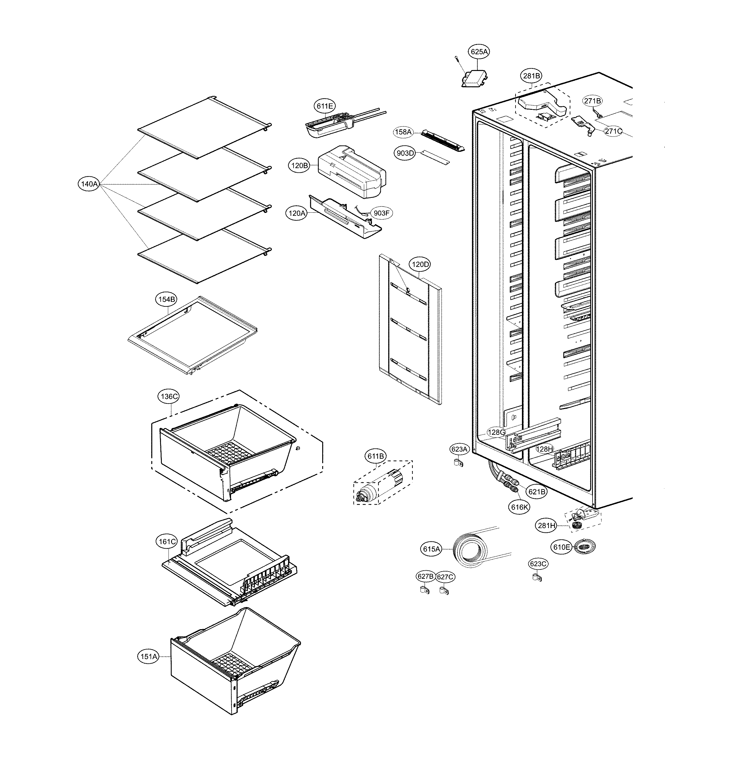 Kenmore 79551832412 refrigerator compartment diagram
