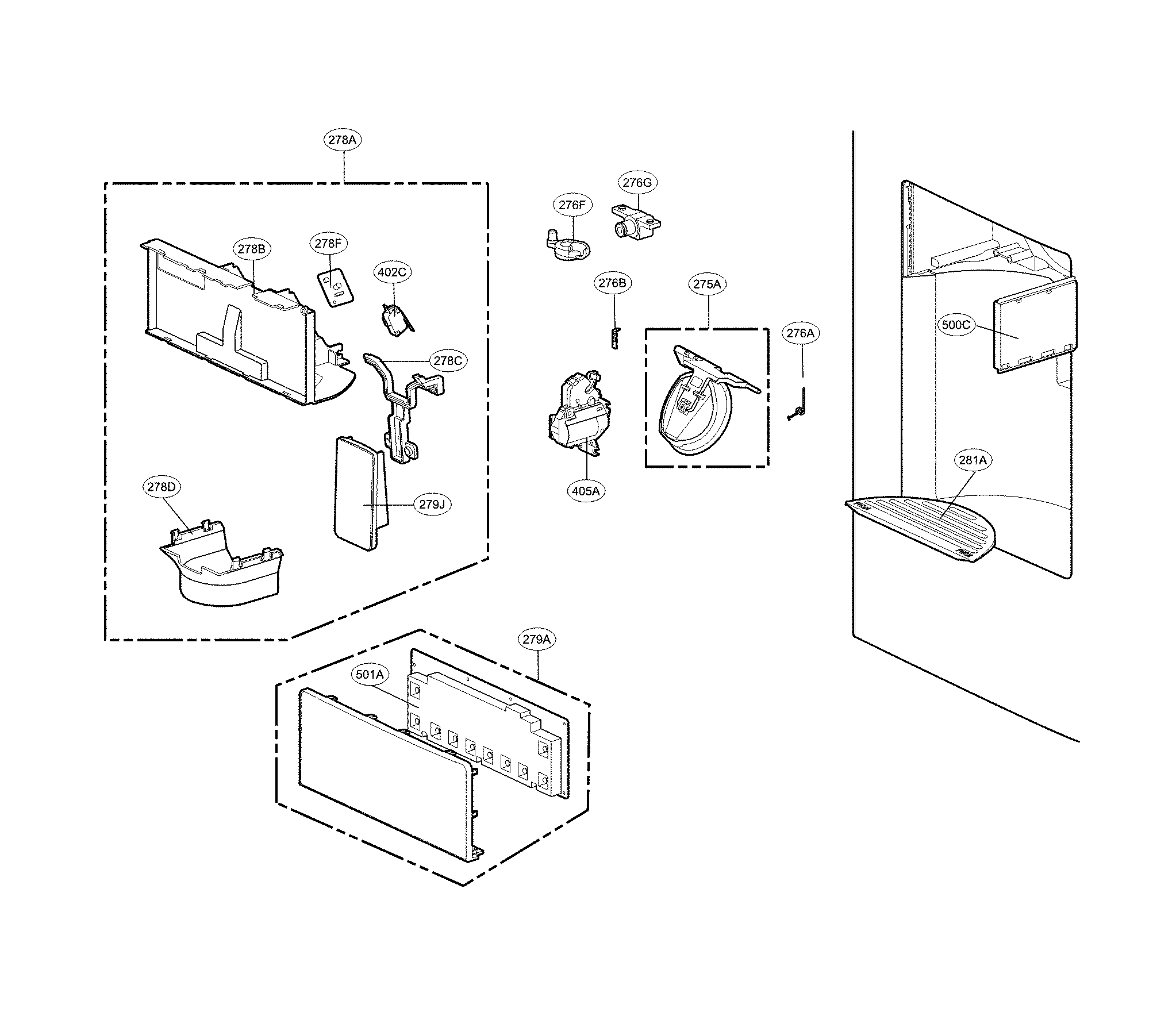 Kenmore 79573055411 dispenser parts diagram