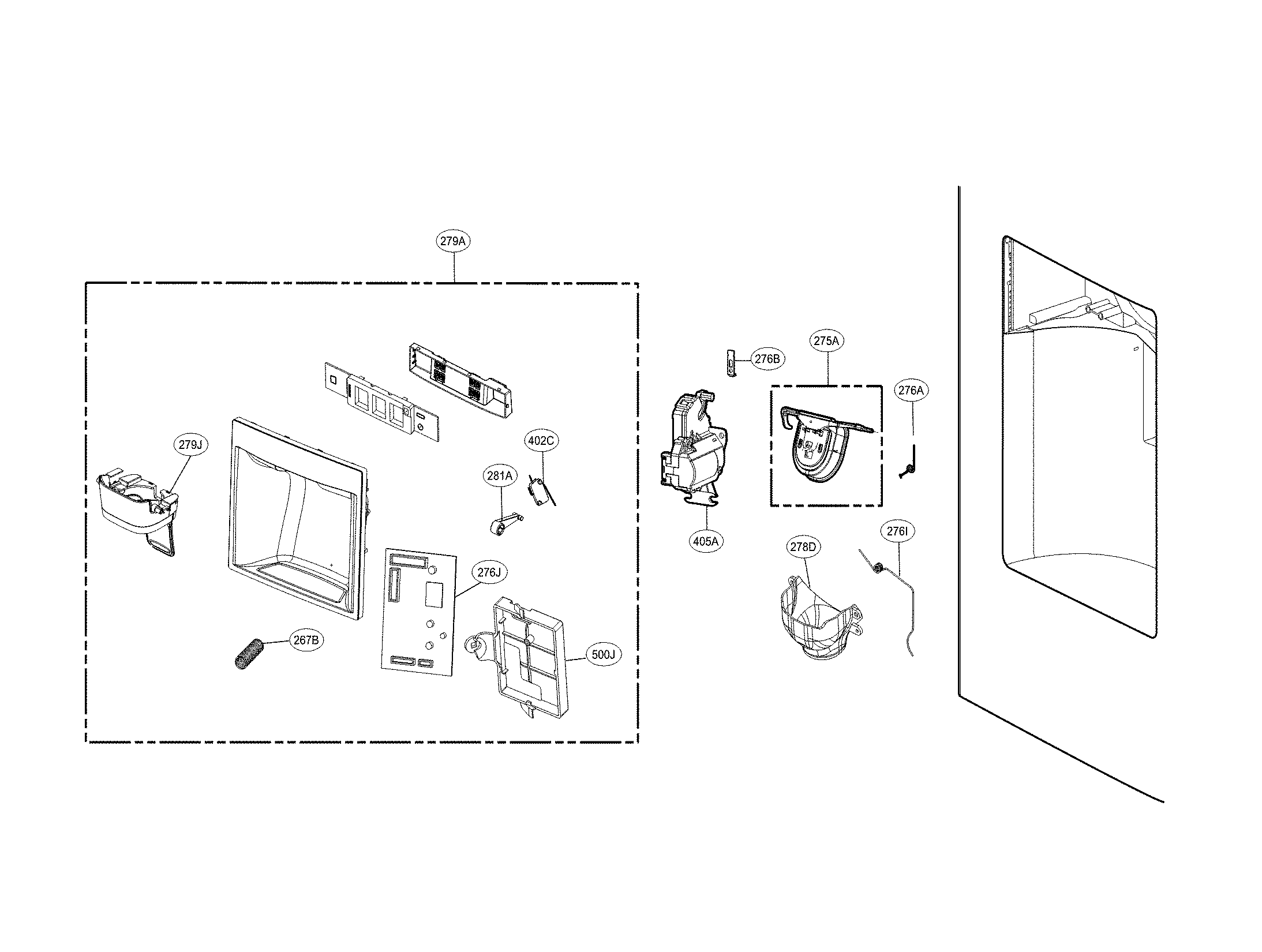 Kenmore Elite 79574092411 dispenser parts diagram