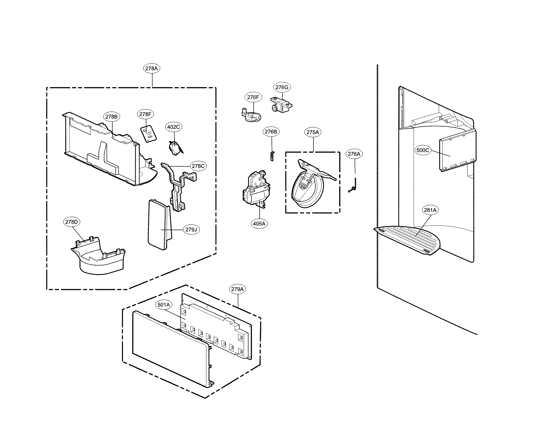 Kenmore 79571092111 dispenser parts diagram