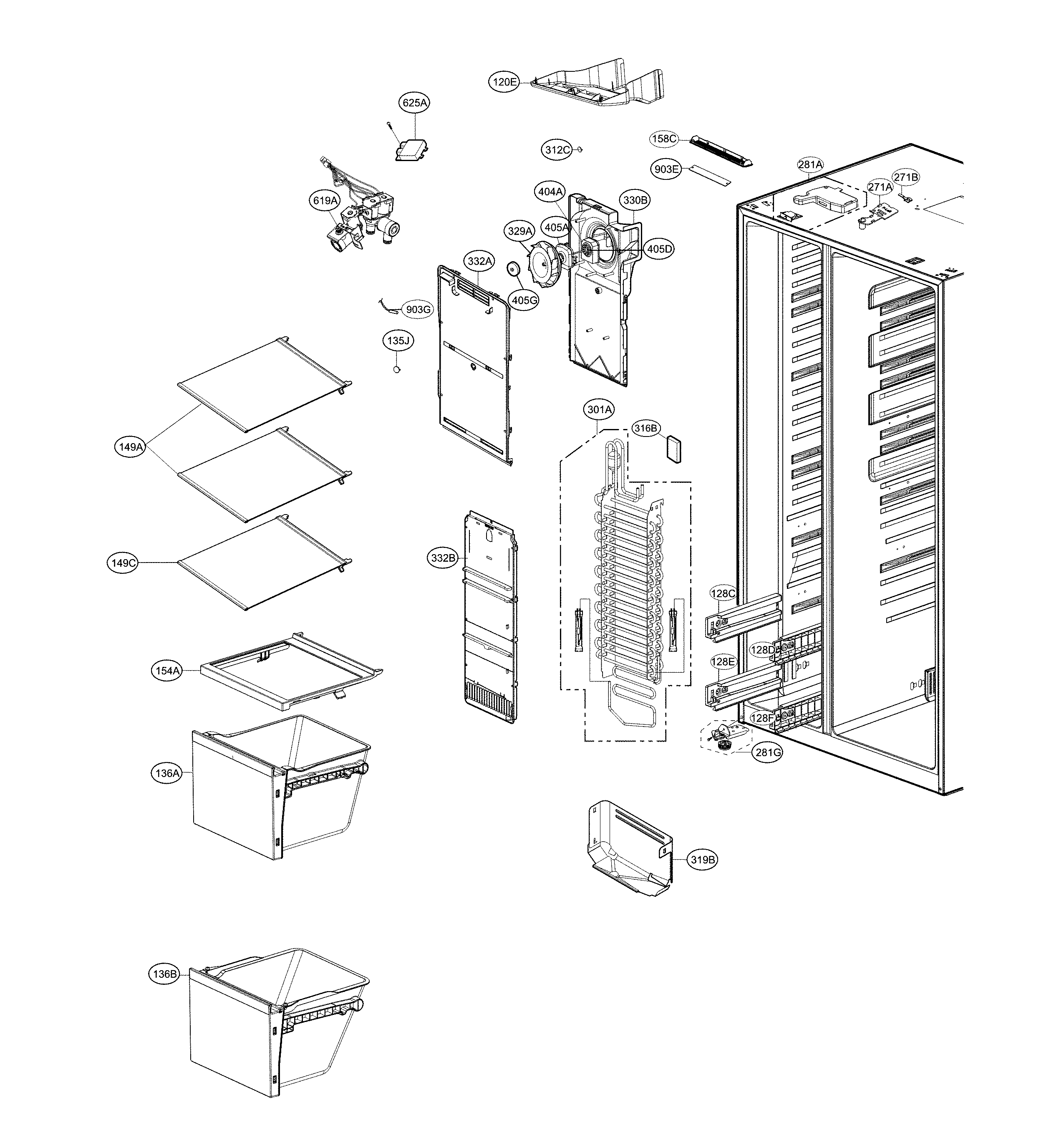 Kenmore 79551832411 freezer parts diagram