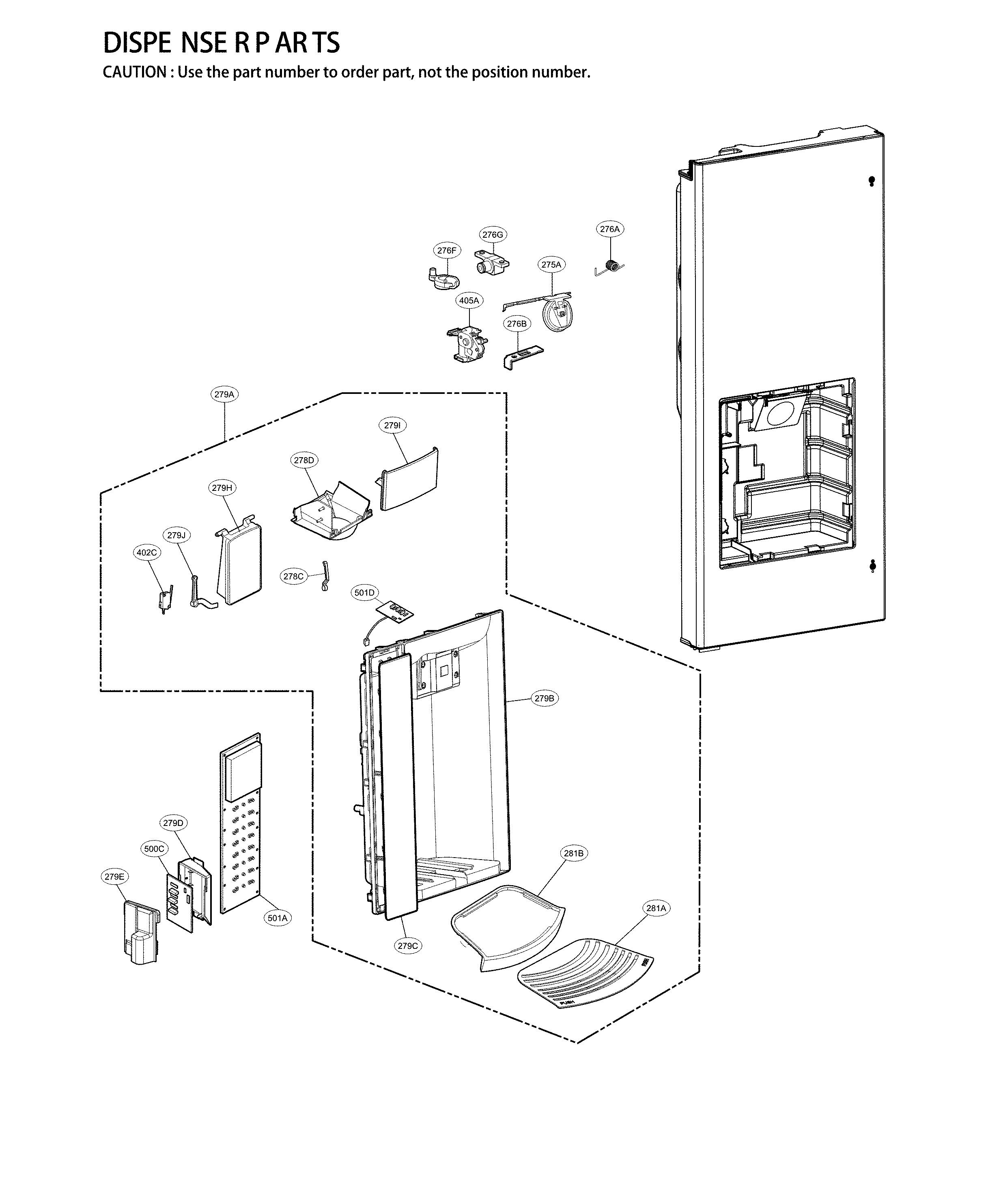 LG LFX25974SW/05 dispenser parts diagram