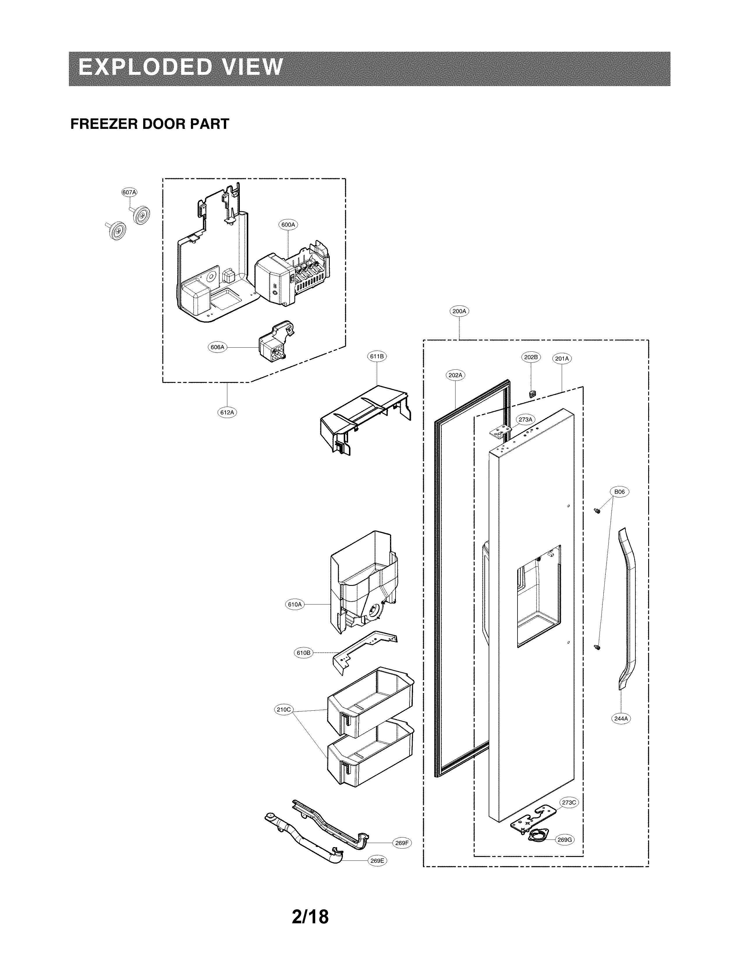 LG LSSB2696BD/00 freezer door parts diagram