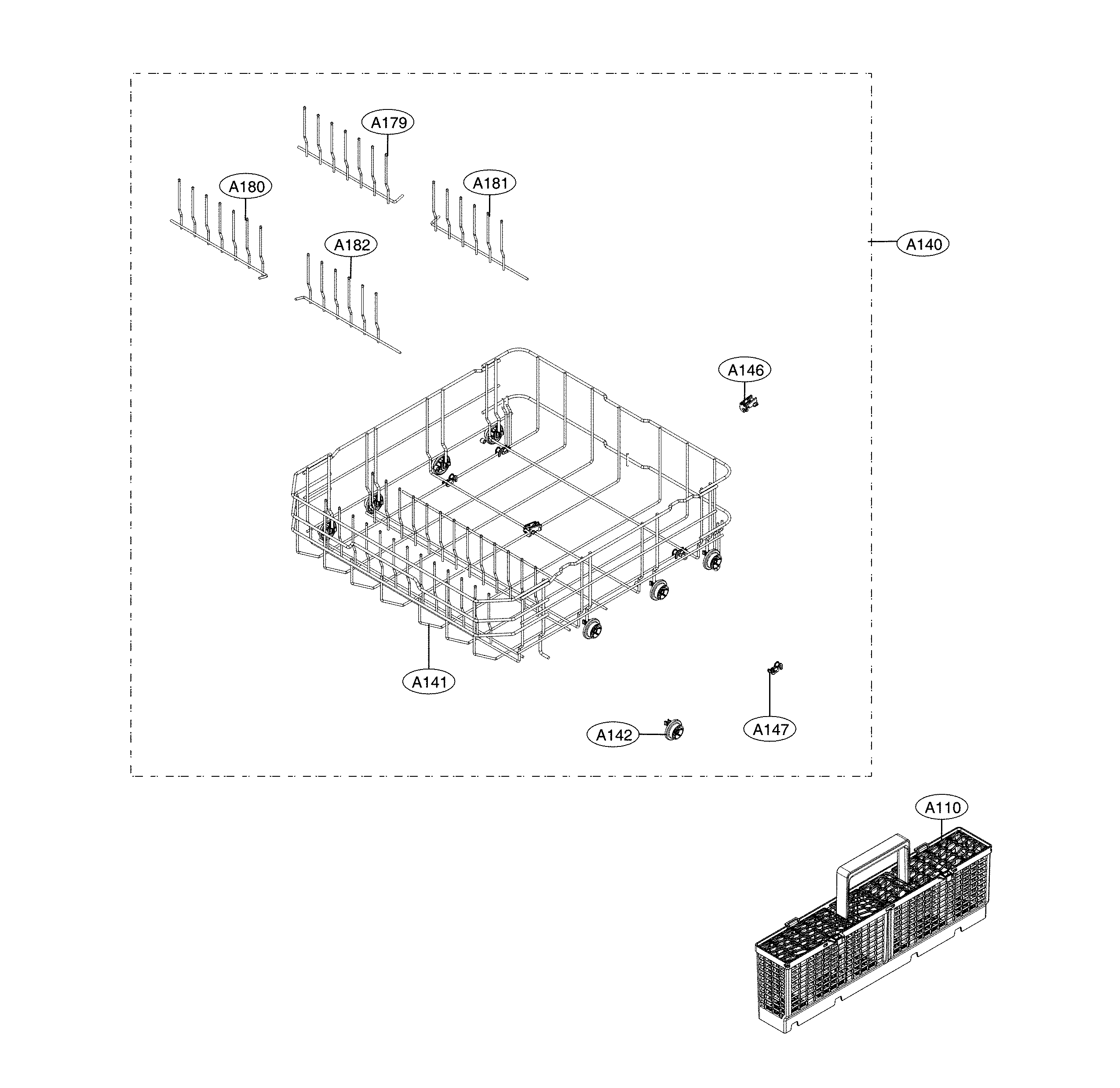 LG LDF5545BD/00 lower rack parts diagram