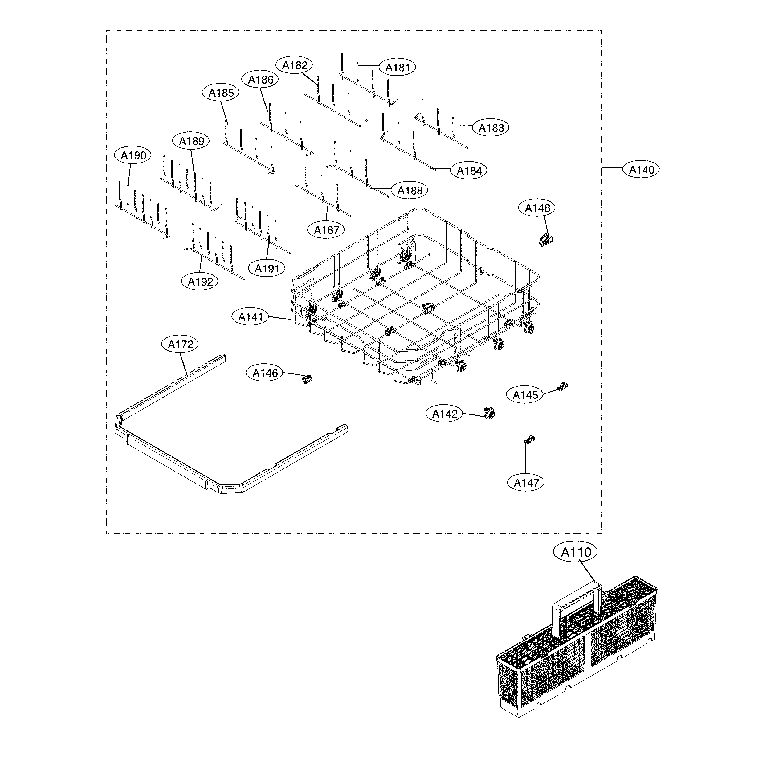 LG LDP6797BB/00 lower rack parts diagram