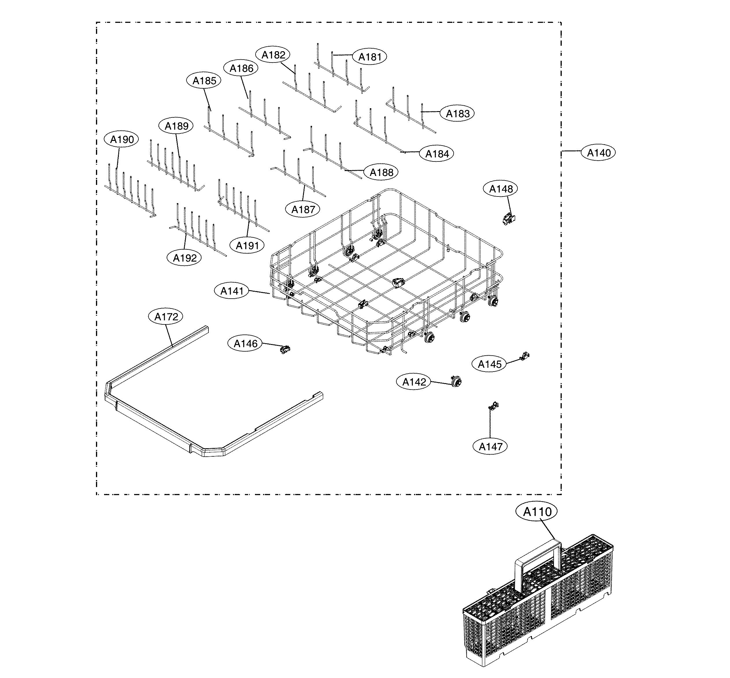 LG LDP6797ST/00 lower rack parts diagram