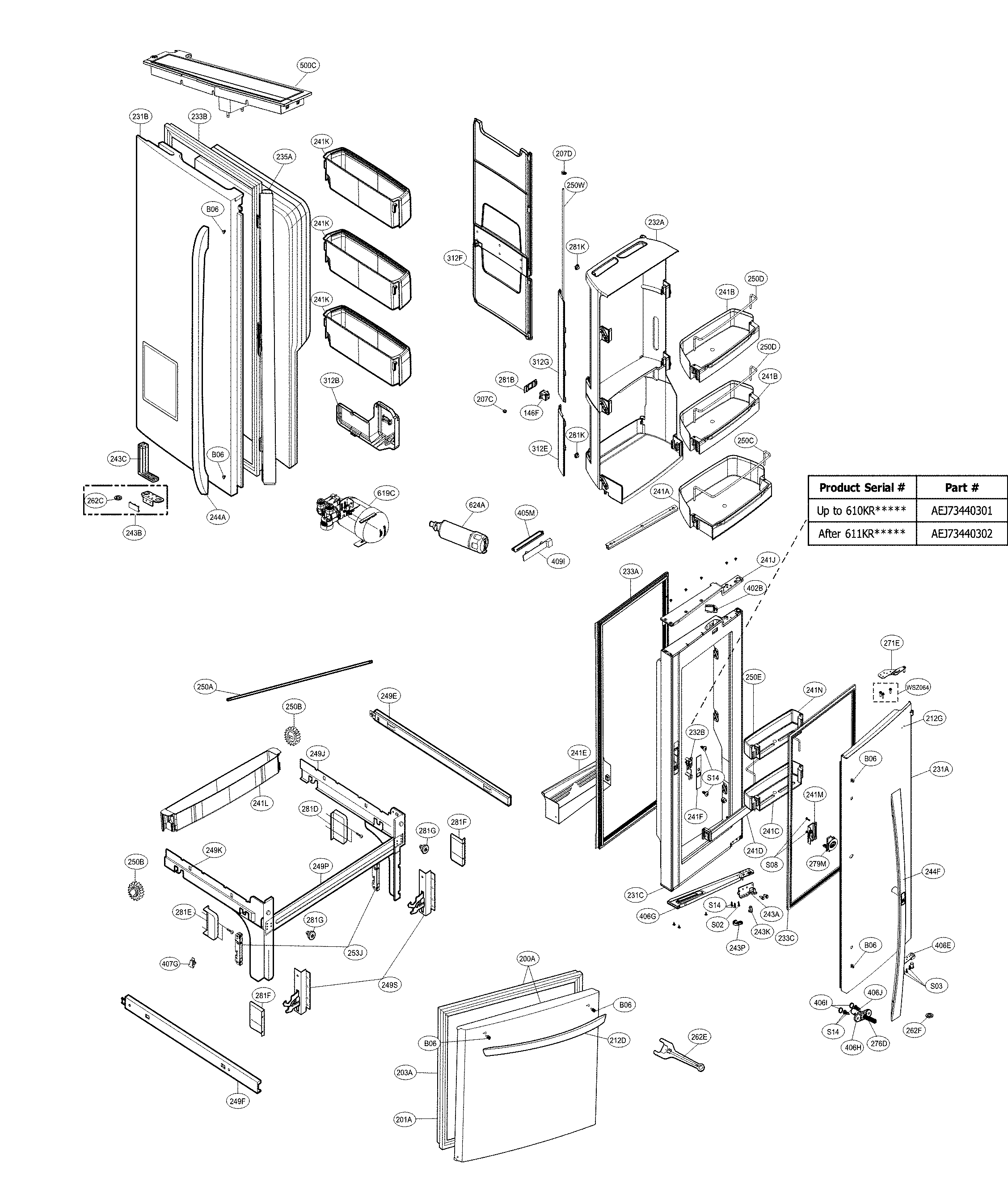 Kenmore Elite 79574032412 door parts diagram