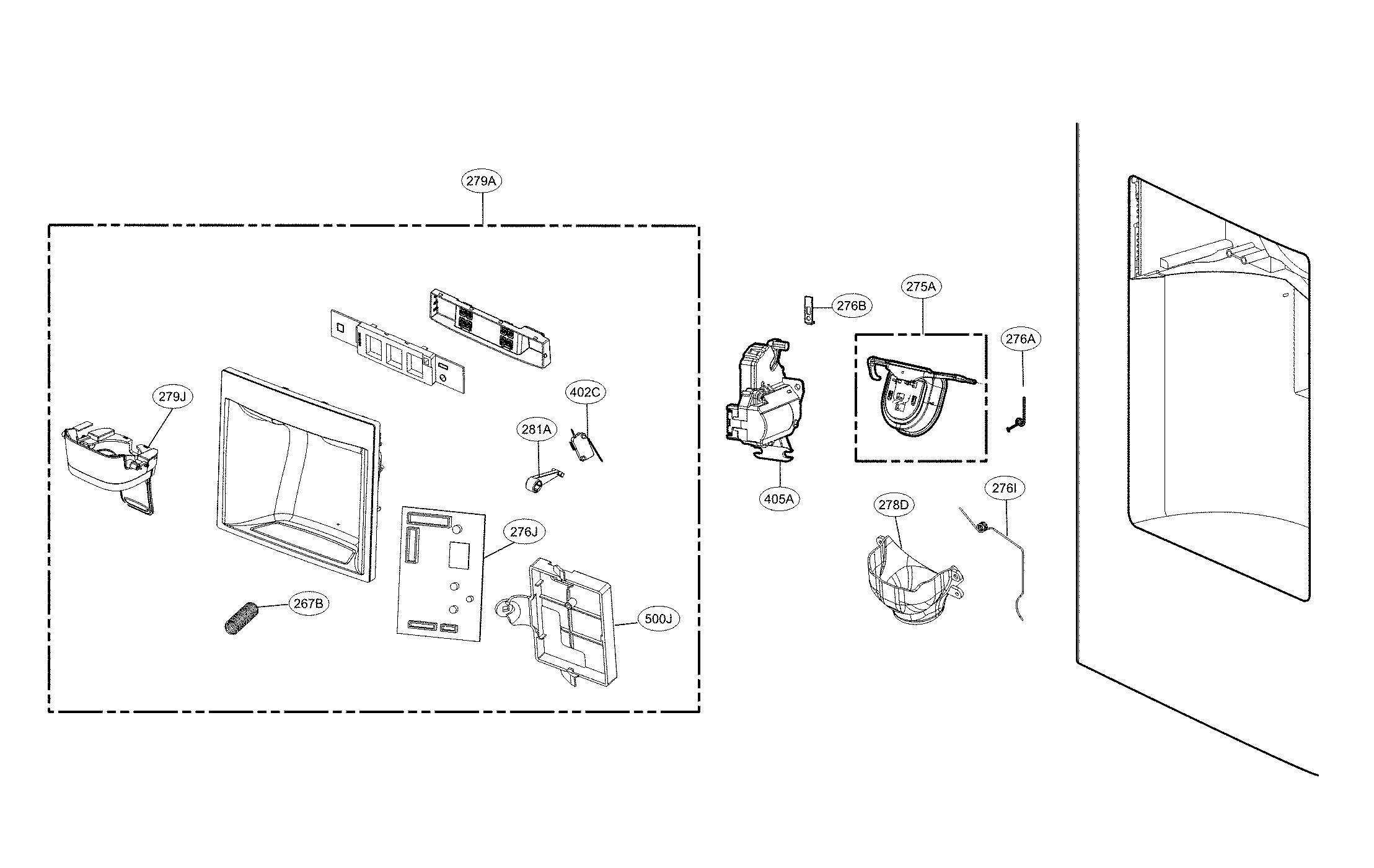 Kenmore Elite 79574032412 dispenser parts diagram