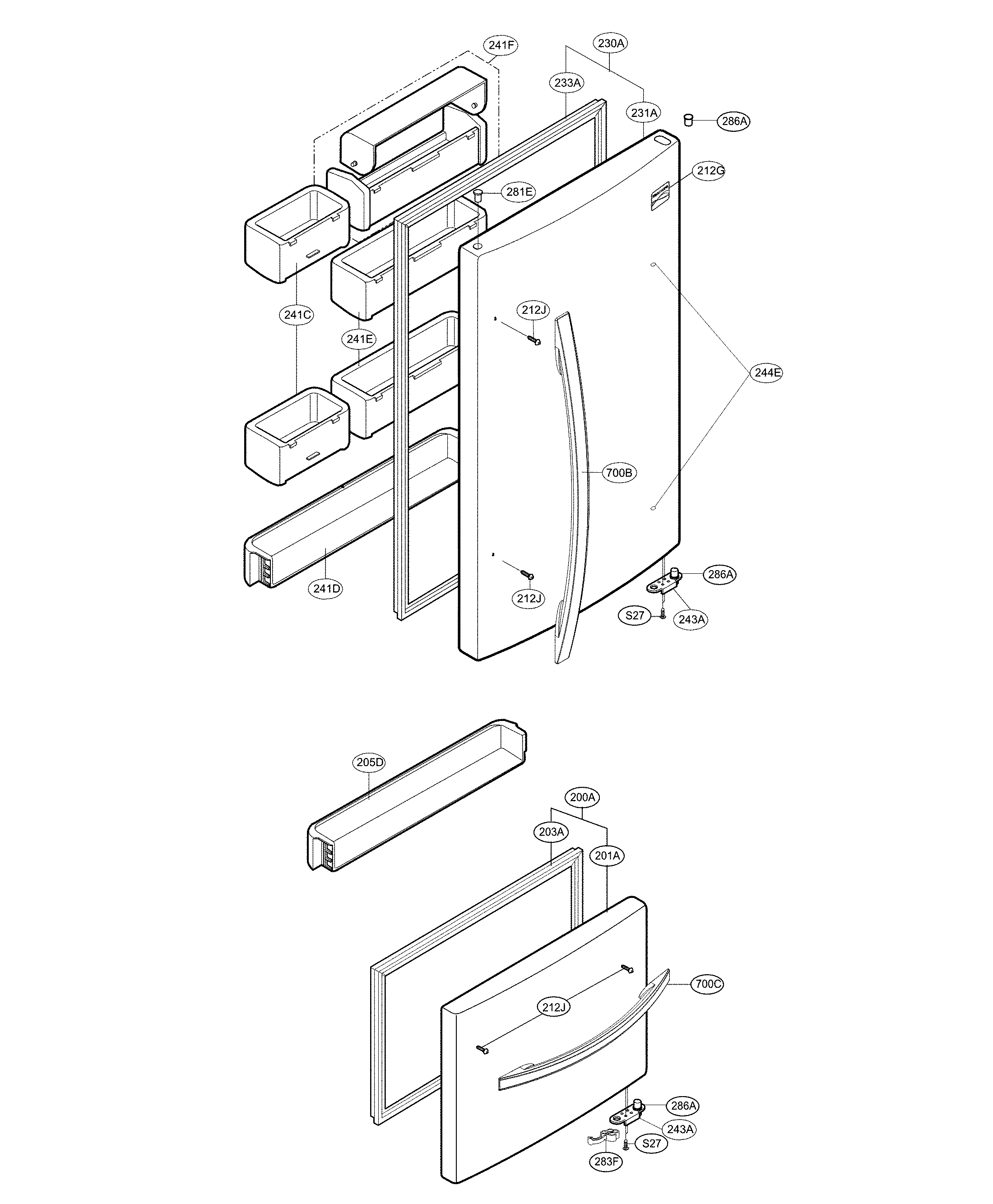 Kenmore 79578274901 door parts diagram