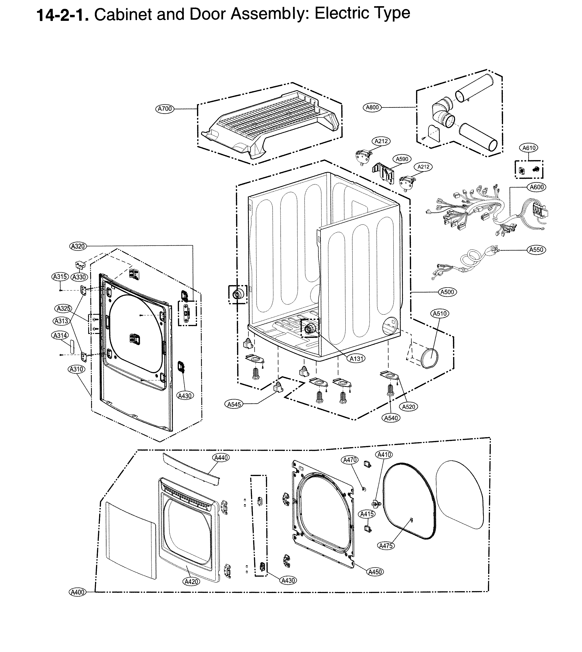 LG DLE7200VE/00 cabinet and door assembly diagram