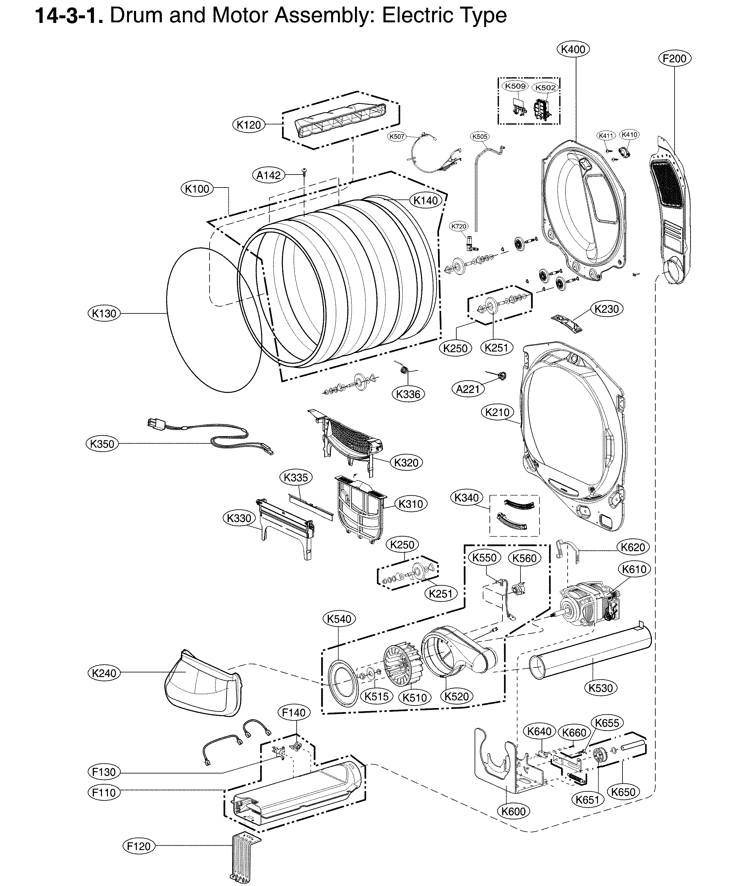 LG DLE7200VE/00 drum and motor assembly diagram