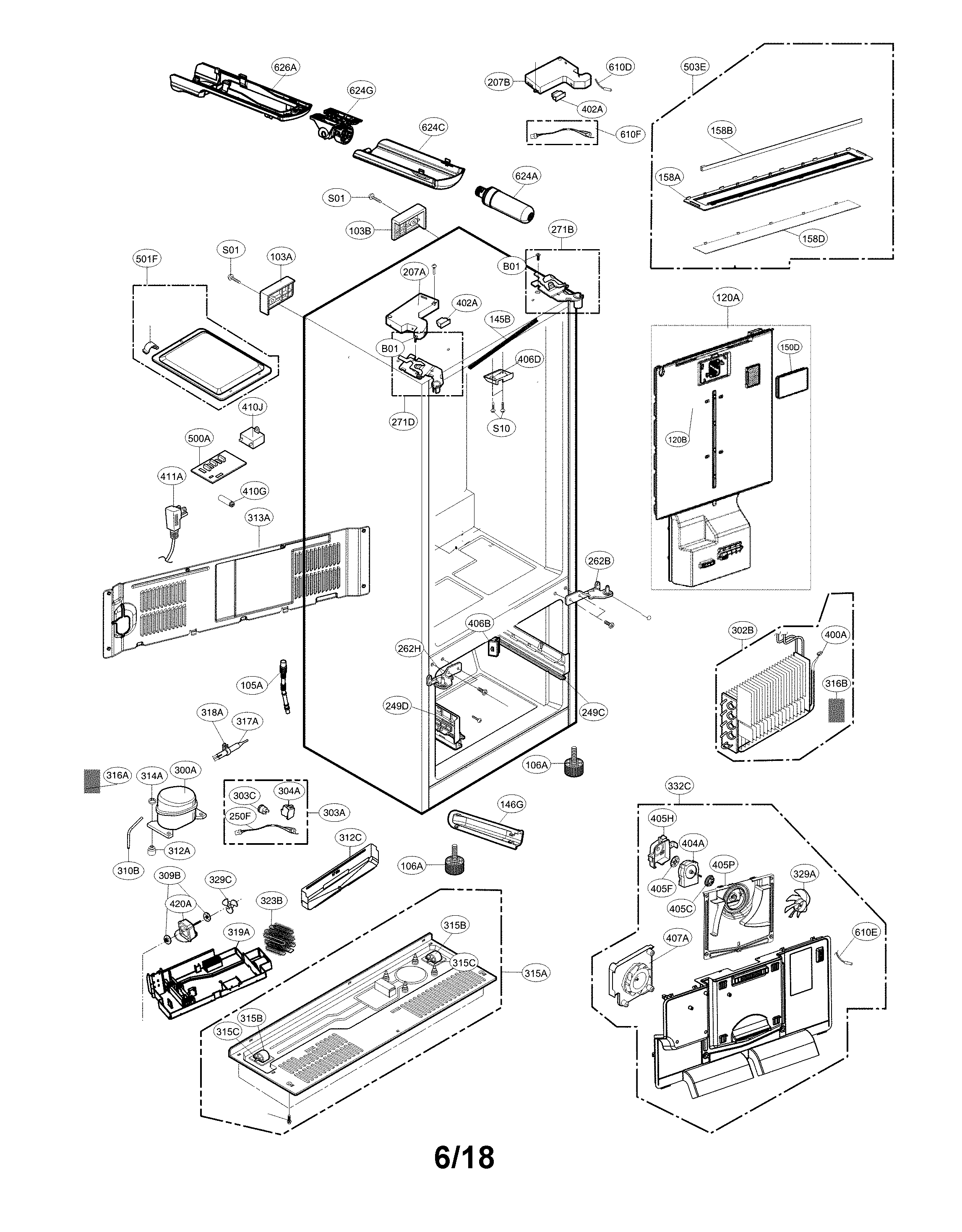 LG LMXS28626S/00 case parts diagram