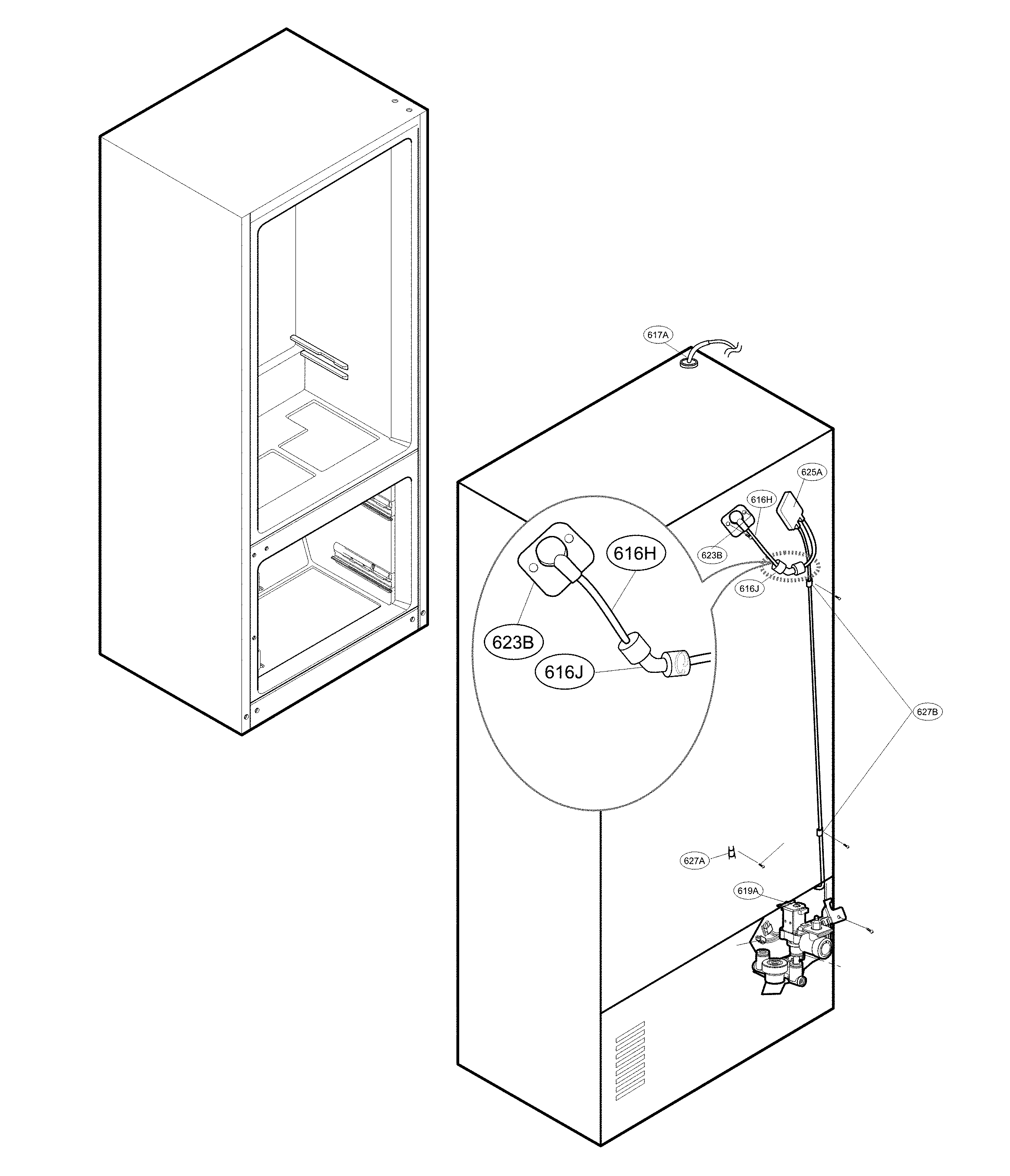 LG LMXS28626S/00 valve and water parts diagram