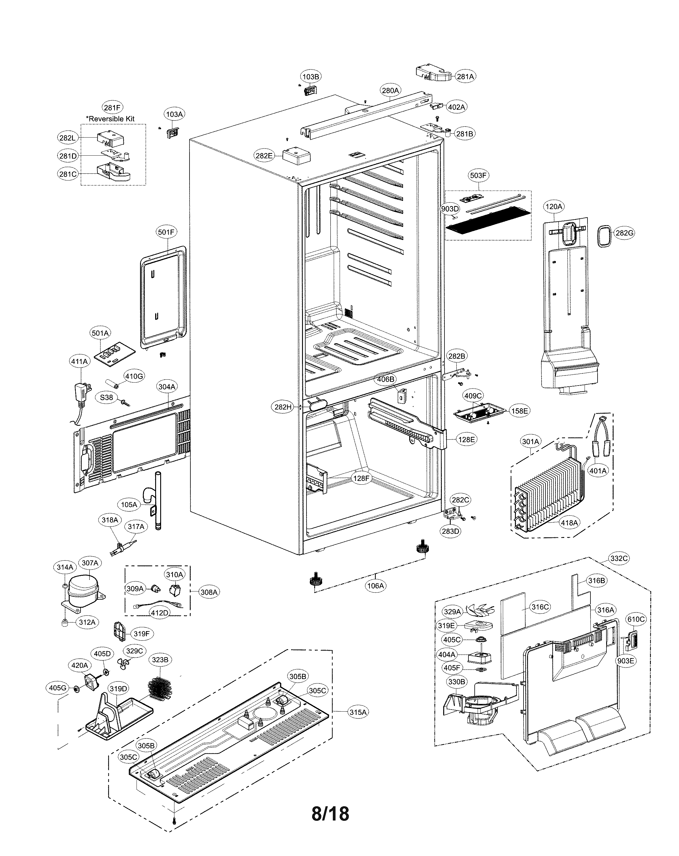 Kenmore Elite 79578023311 case parts diagram