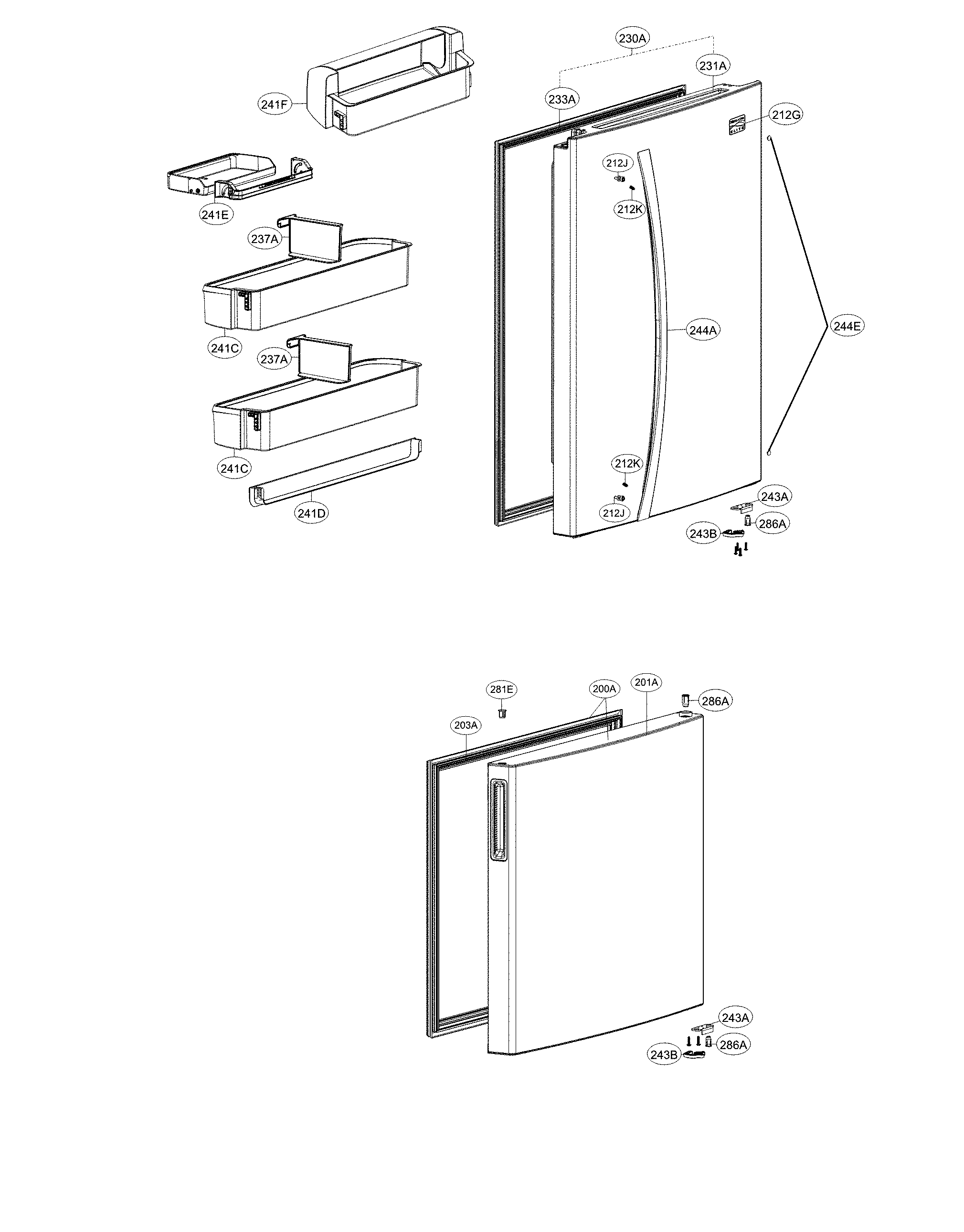 Kenmore Elite 79578023311 door parts diagram