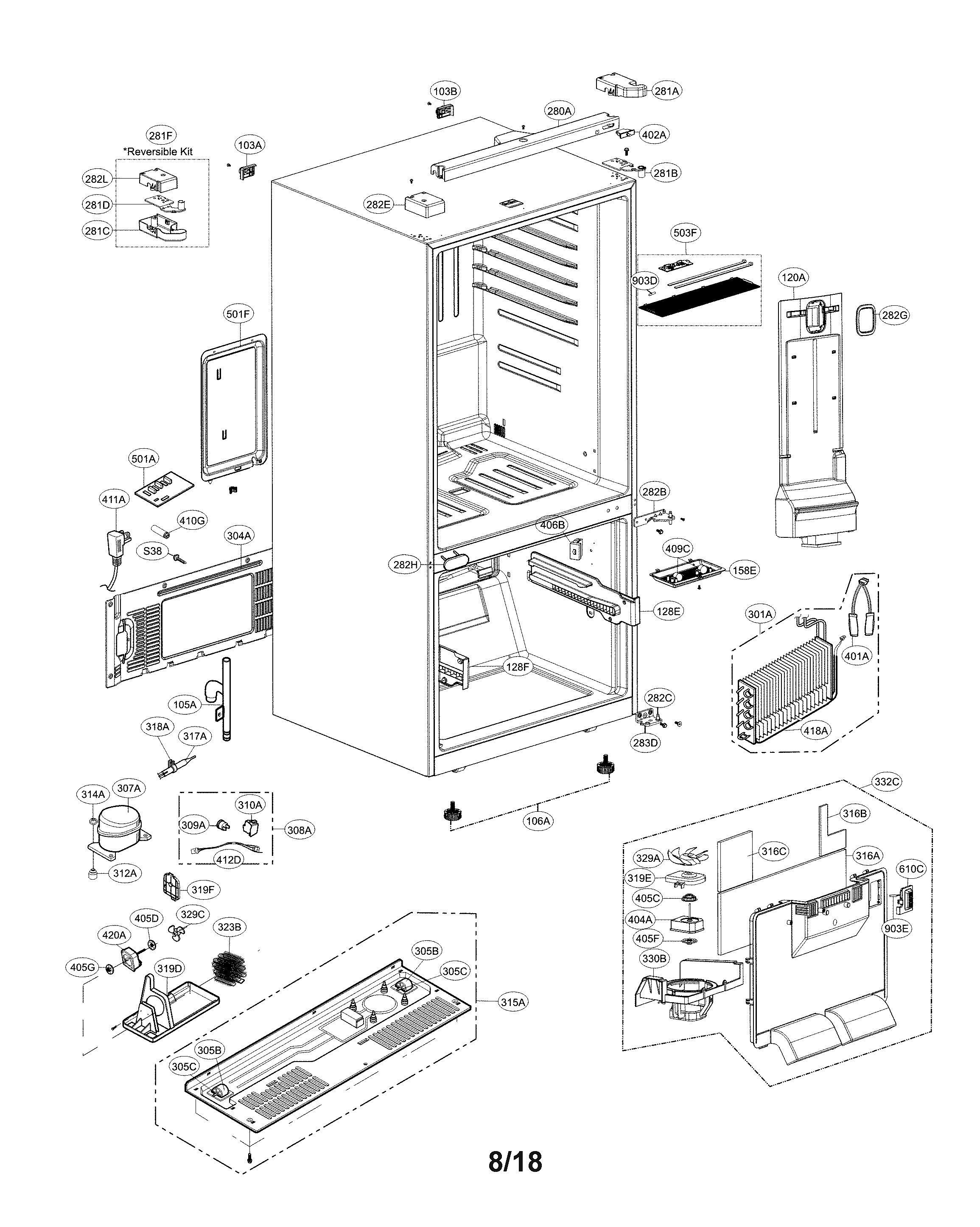 Kenmore Elite 79578024311 case parts diagram