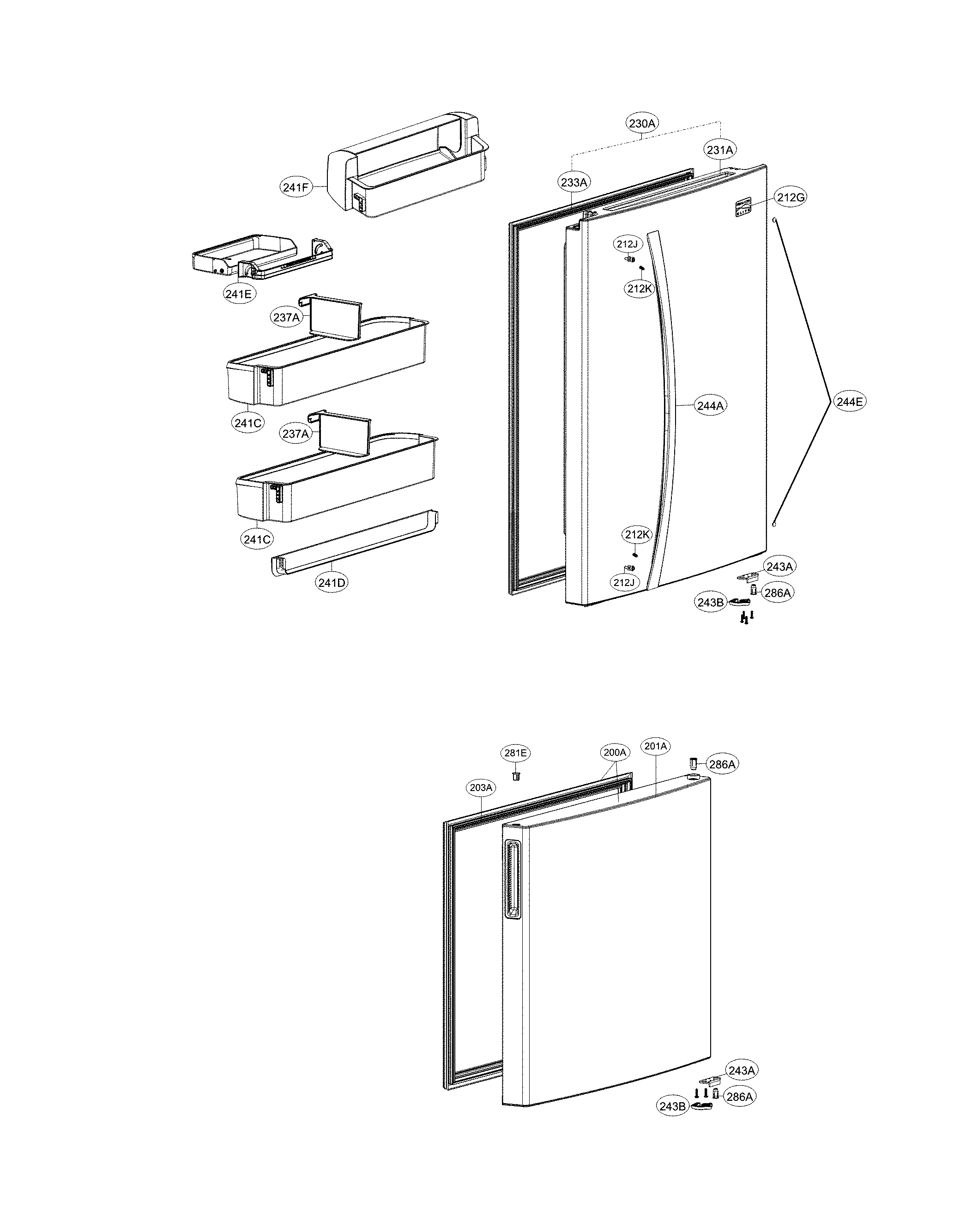 Kenmore Elite 79578024311 door parts diagram