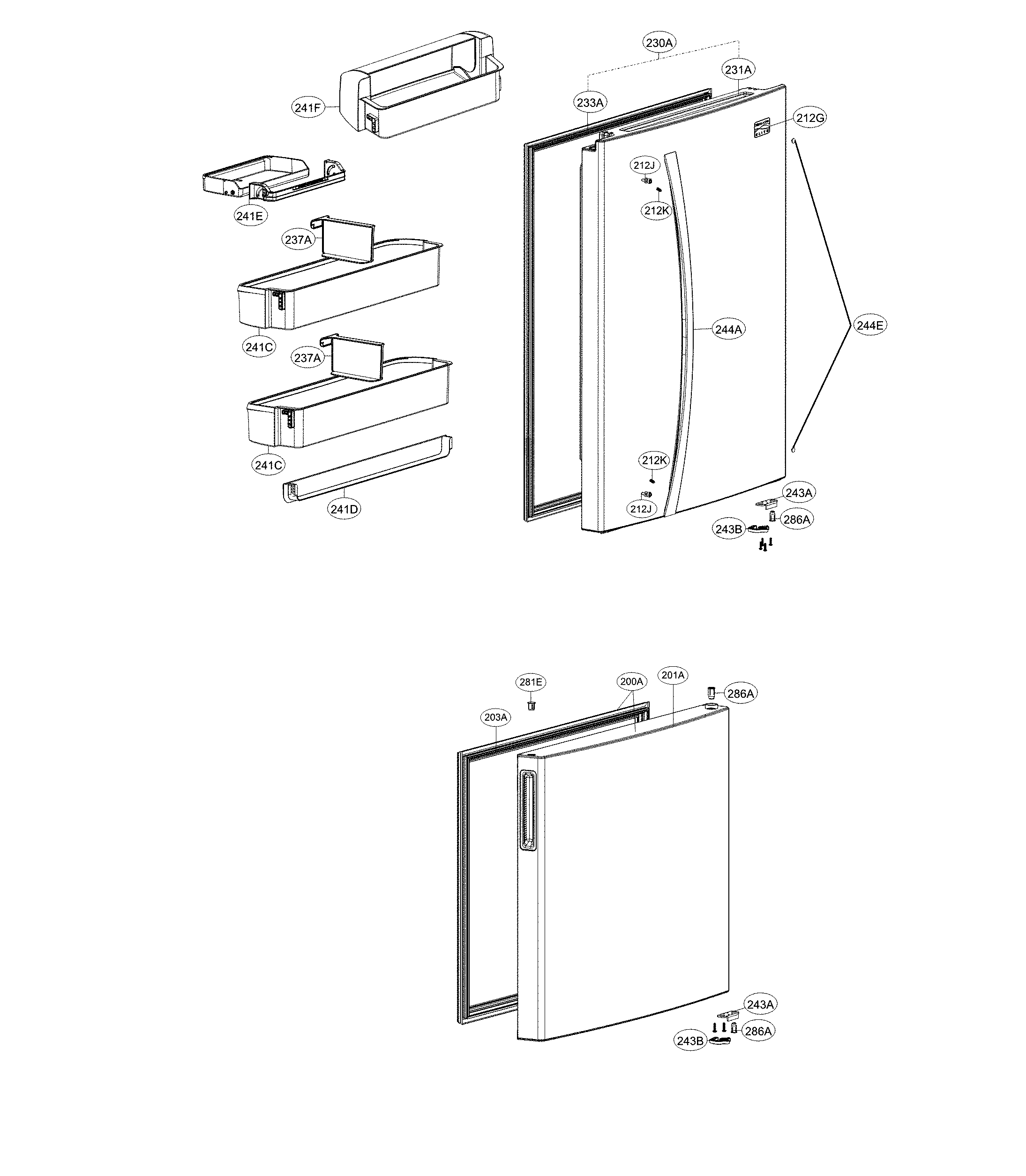 Kenmore Elite 79578024312 door parts diagram
