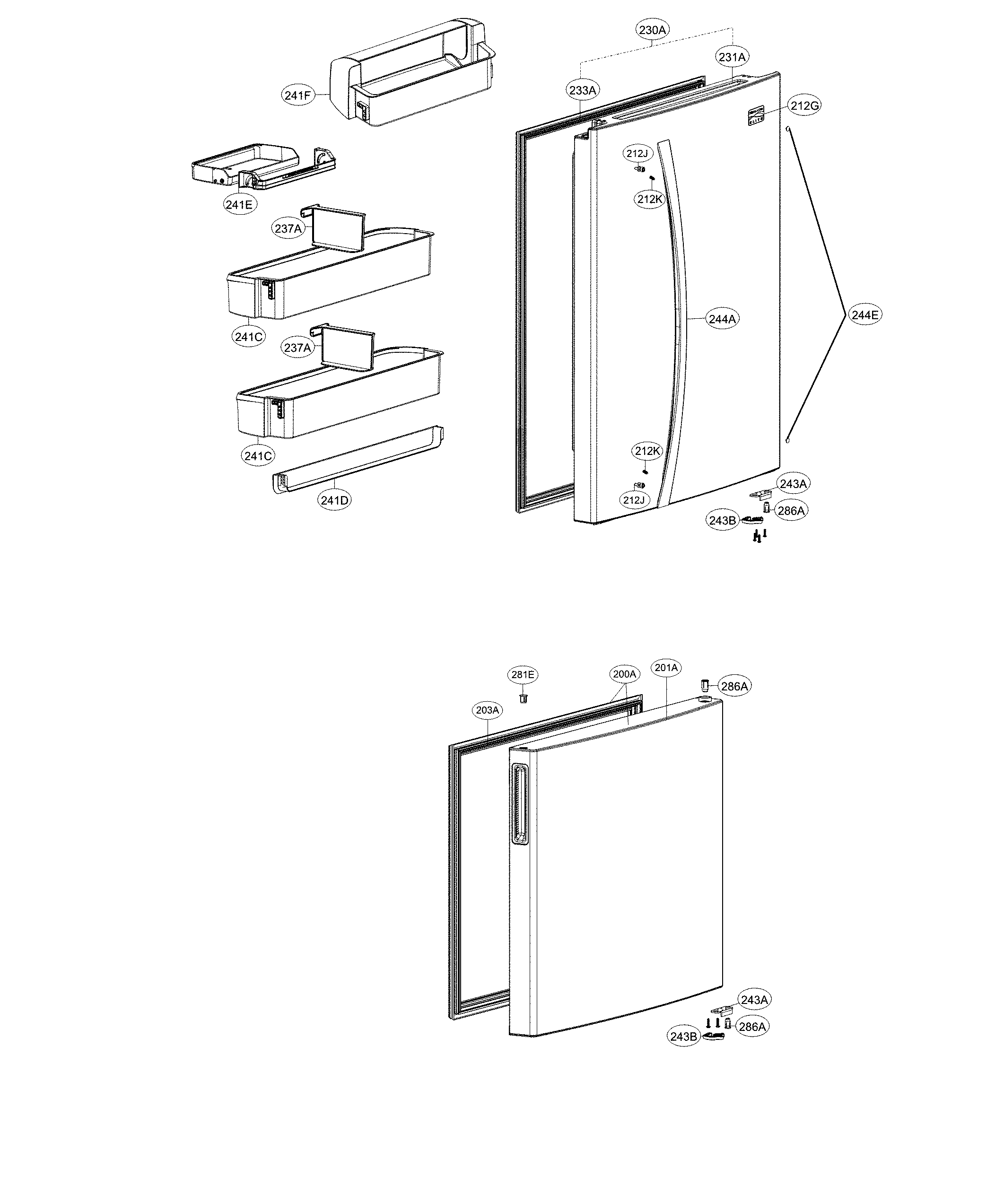 Kenmore Elite 79578029311 door parts diagram