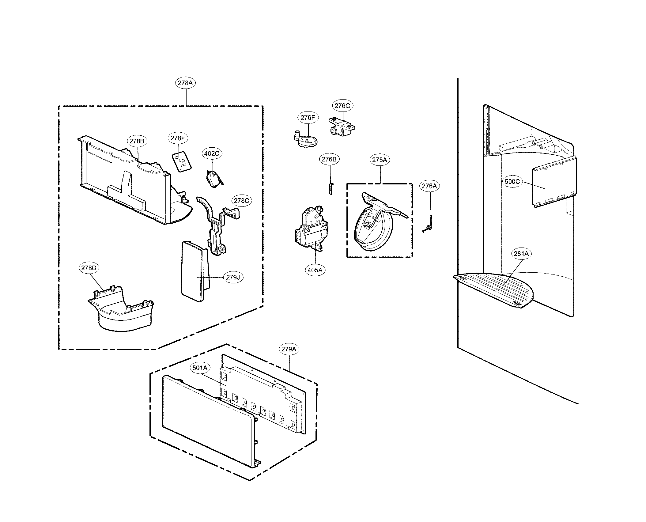 Kenmore 79551733810 dispenser parts diagram
