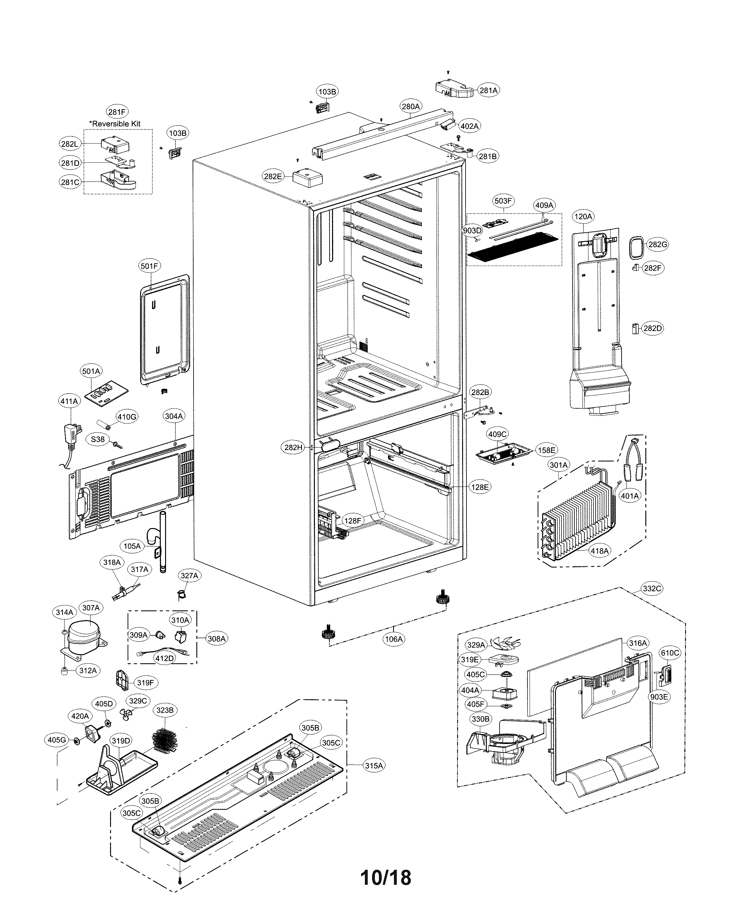 Kenmore Elite 79579043313 case parts diagram