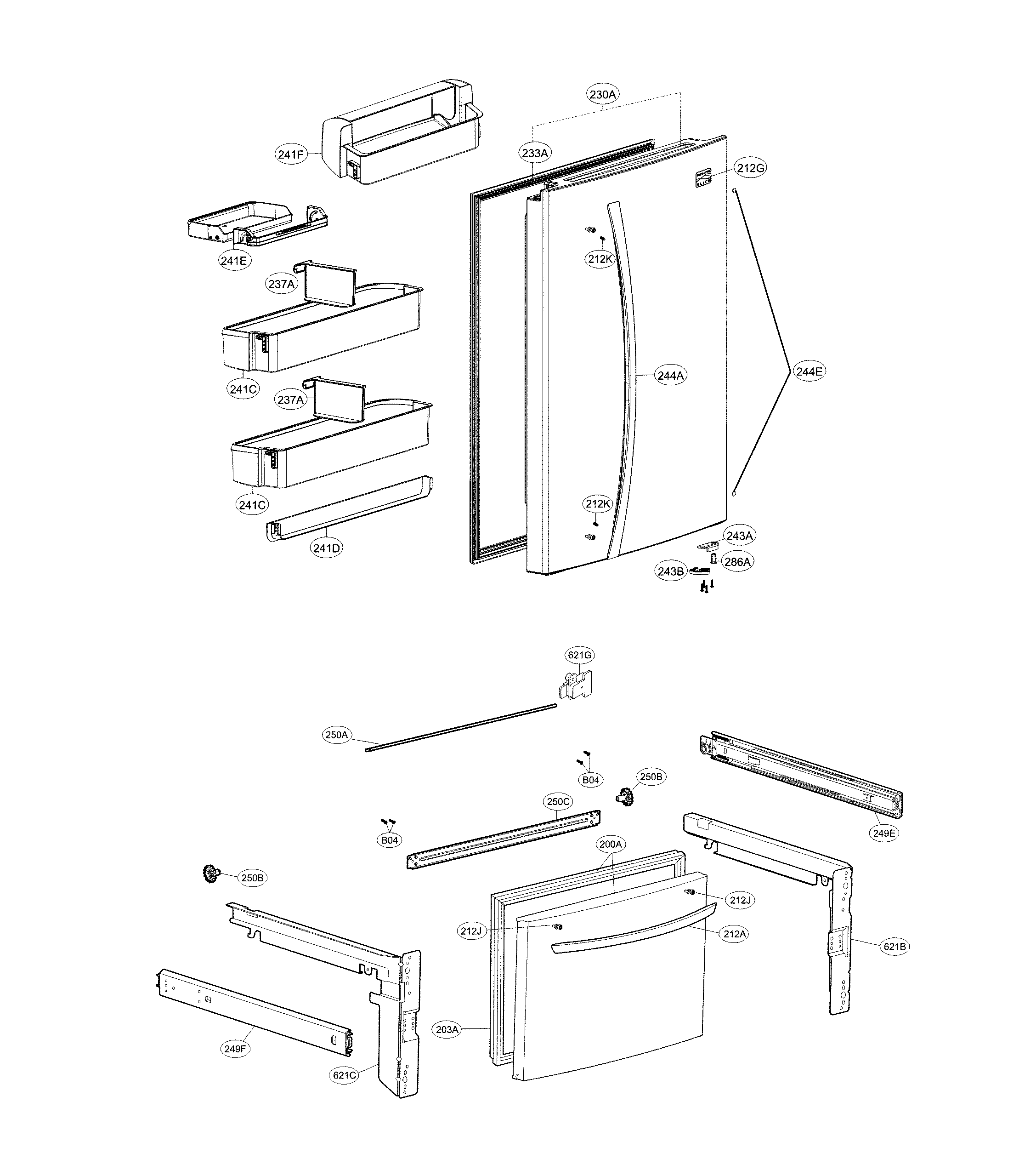 Kenmore Elite 79579043313 door parts diagram
