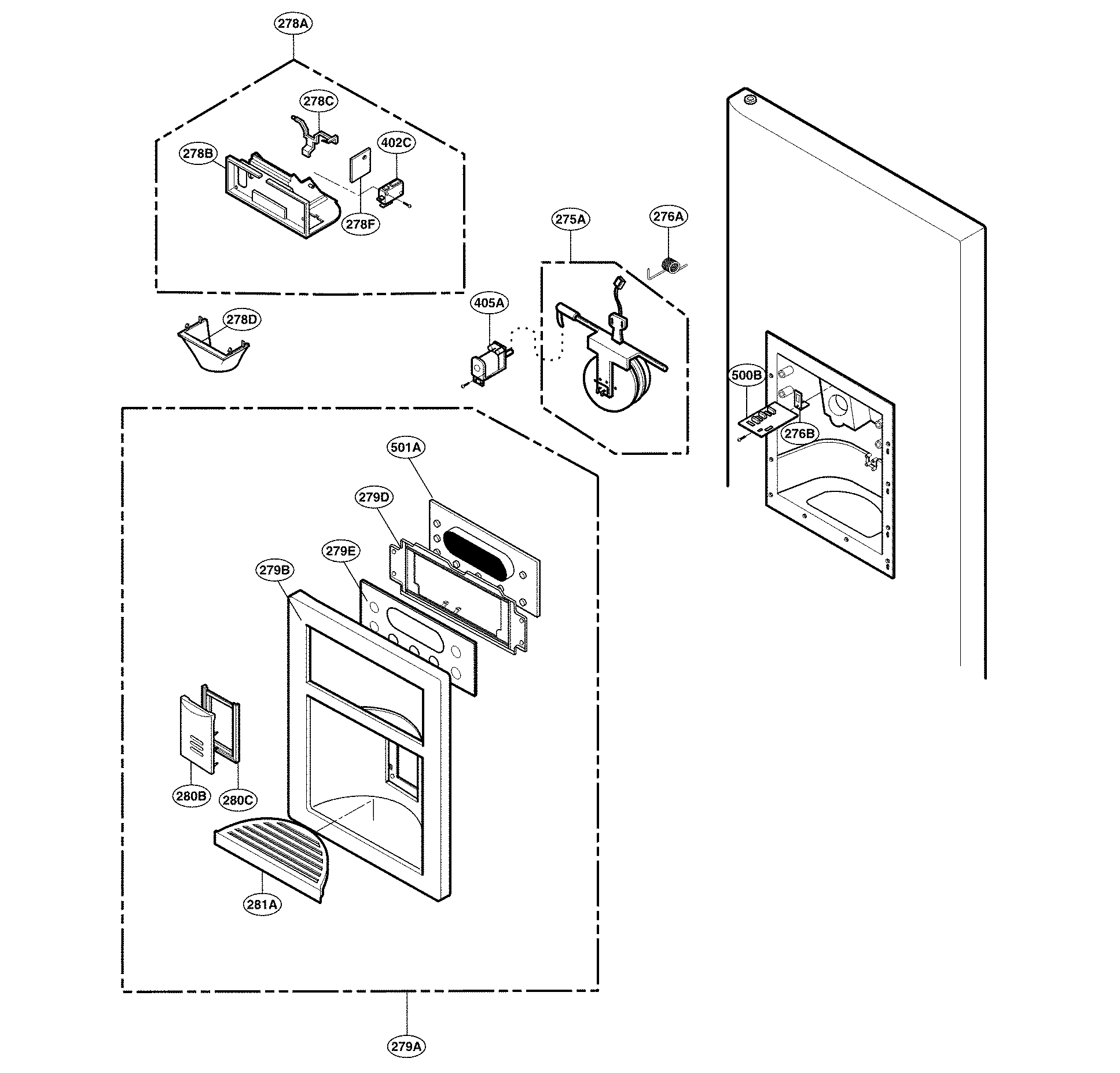 Kenmore Elite 79579754902 dispenser parts diagram
