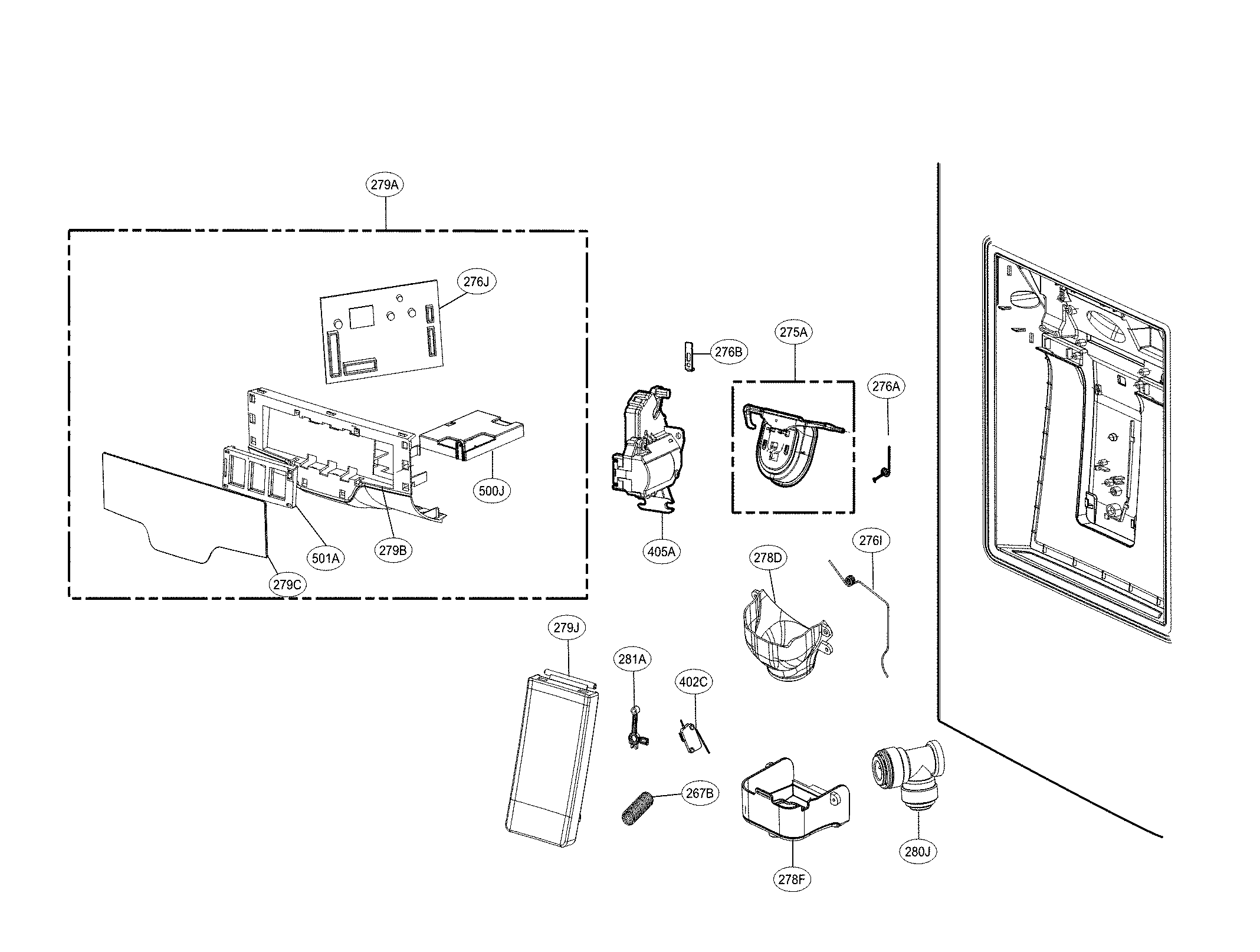 Kenmore Elite 79574113710 dispenser parts diagram