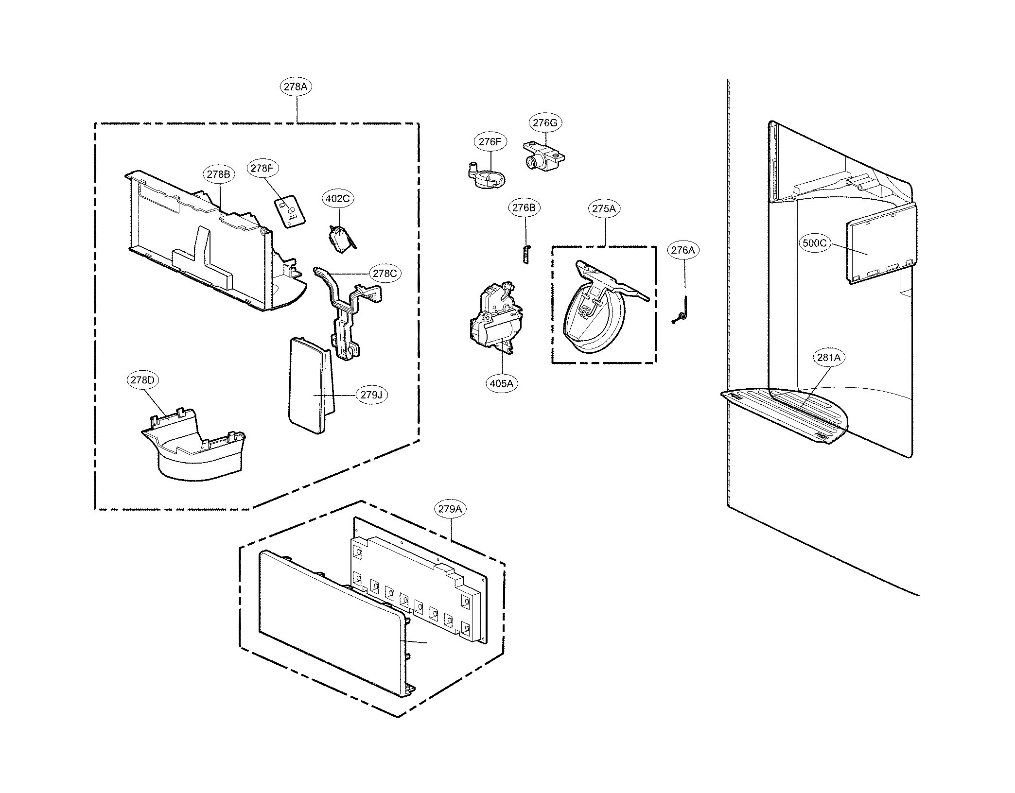 Kenmore 79570339411 dispenser parts diagram