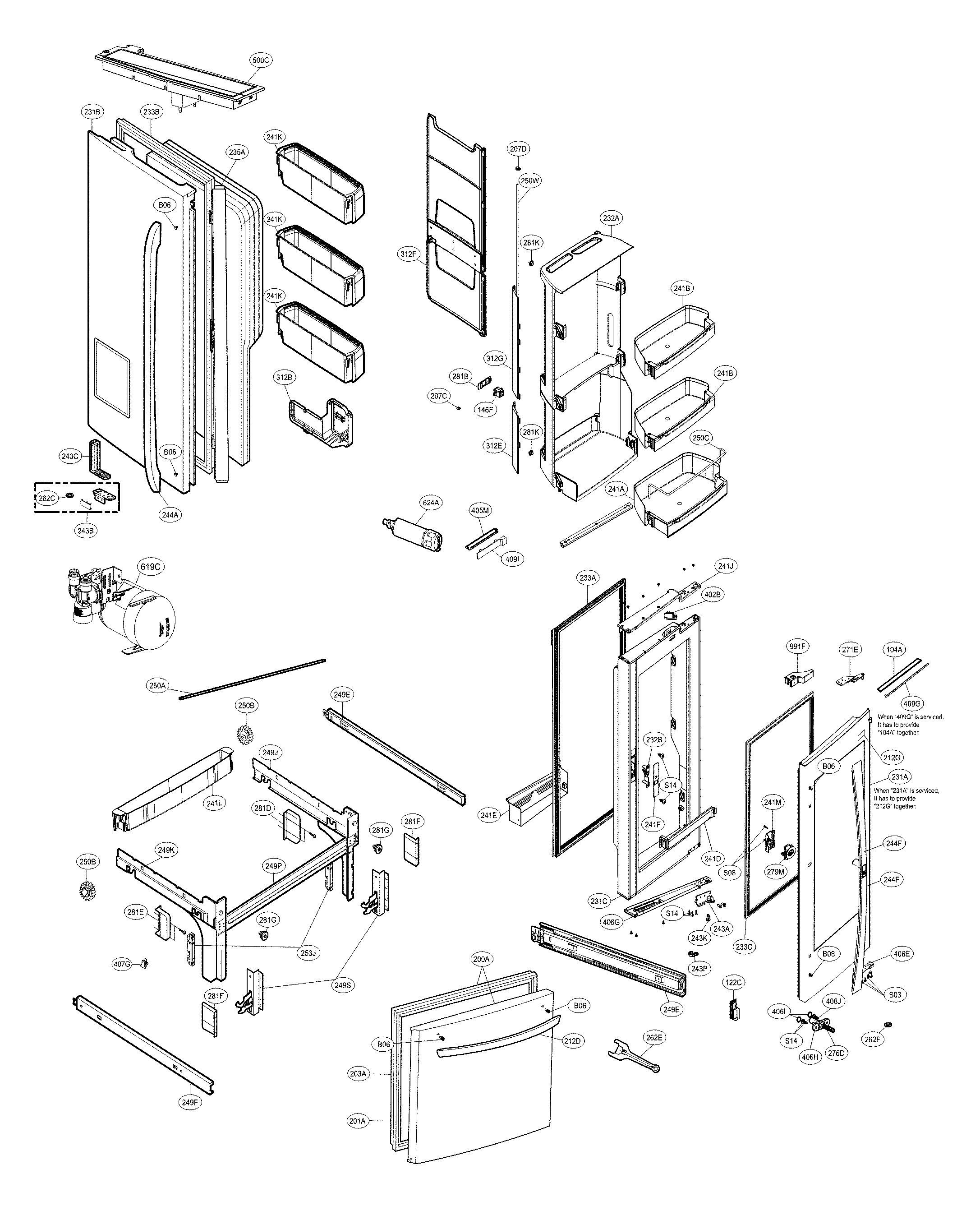 Kenmore Elite 79574073810 door parts diagram