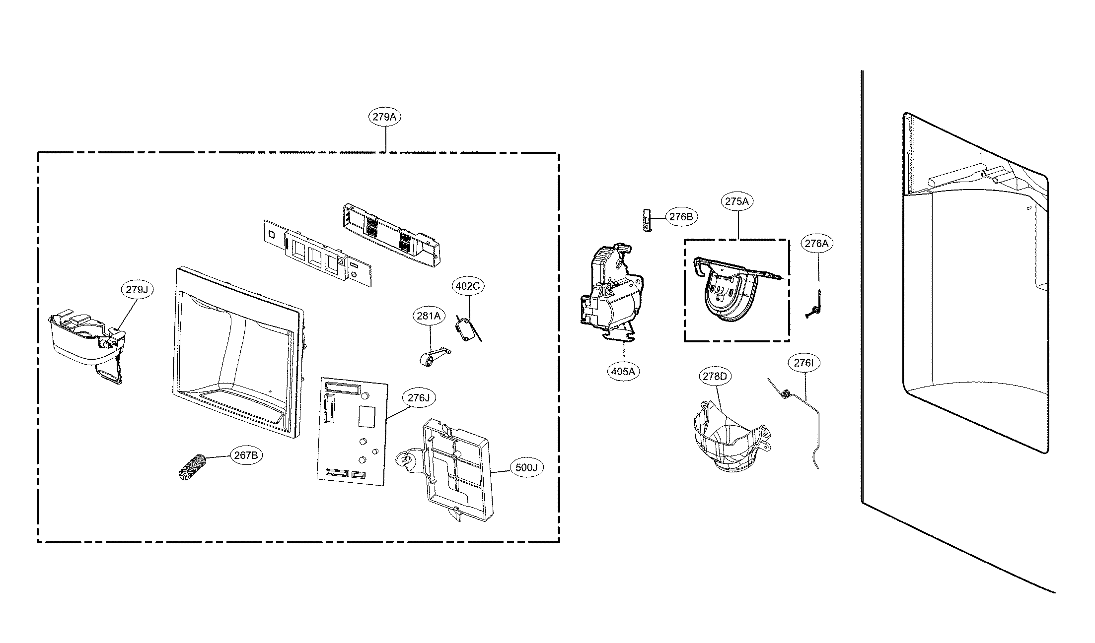 Kenmore Elite 79574073810 dispenser parts diagram
