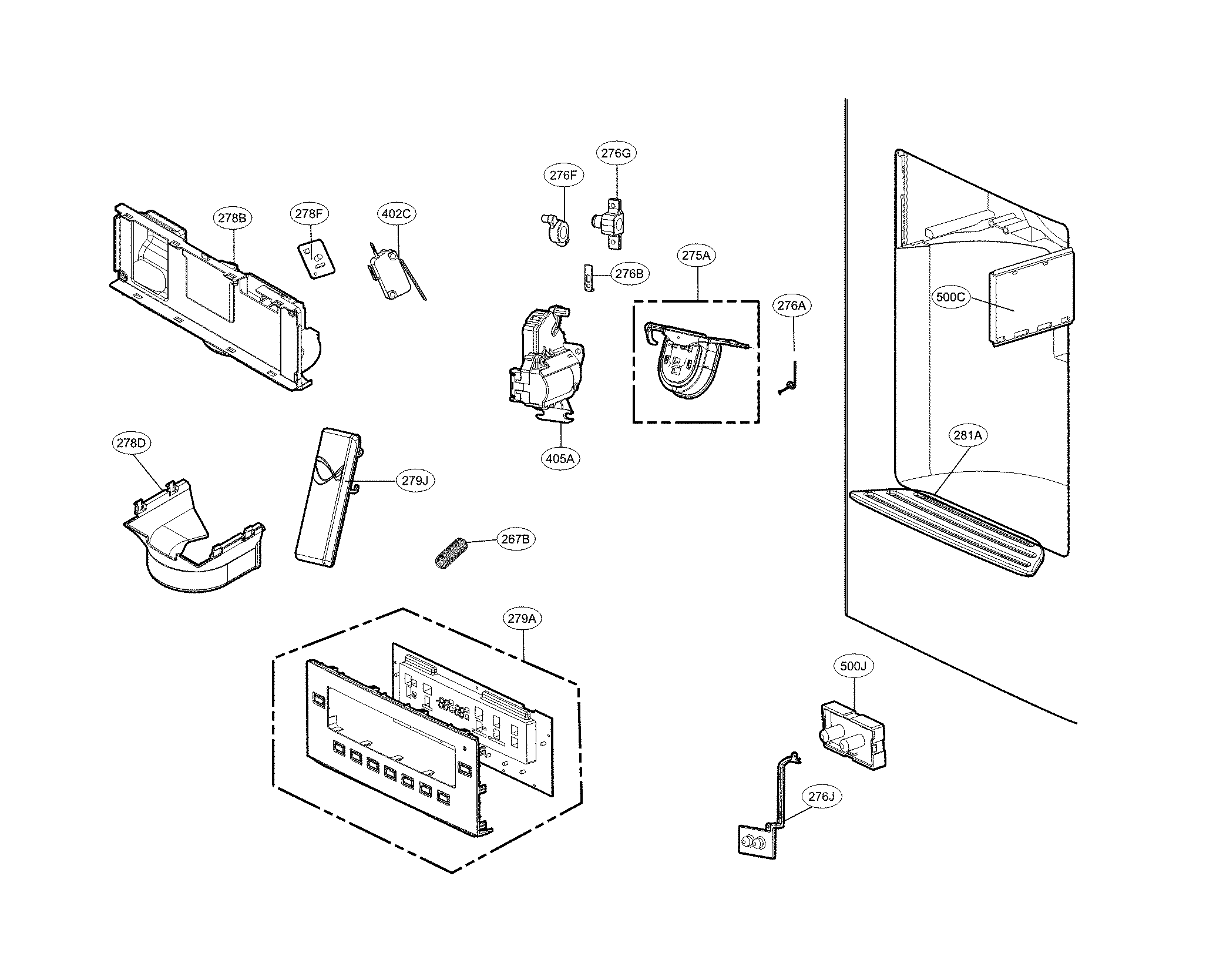 Kenmore Elite 79572183313 dispenser parts diagram