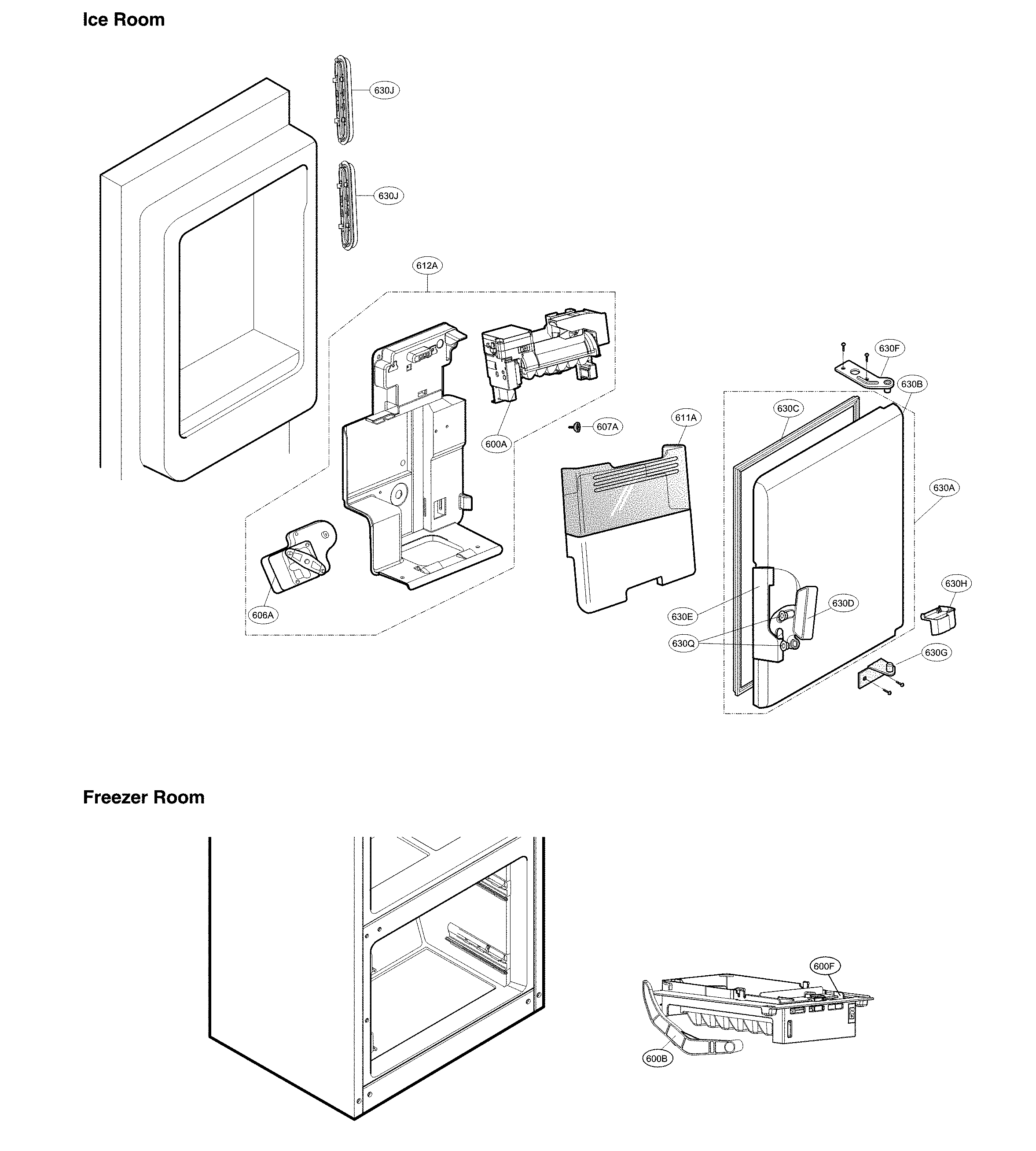 LG LFX25973ST/05 ice maker and ice bin parts diagram