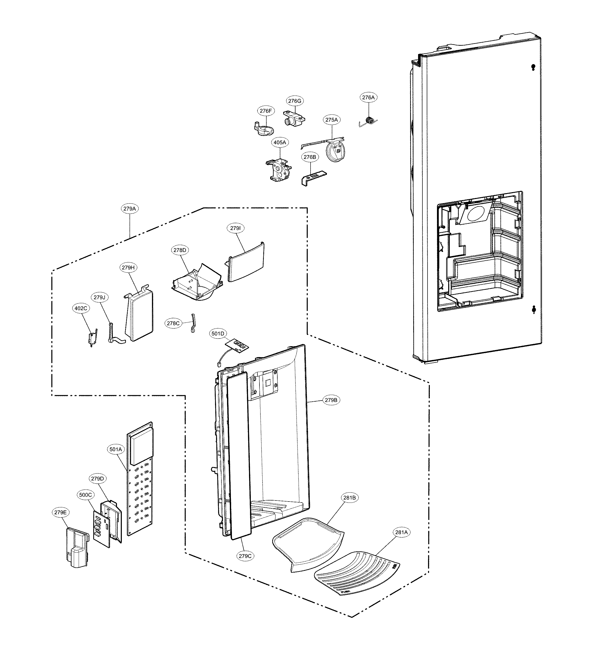 LG LFX21976ST/07 dispenser parts diagram