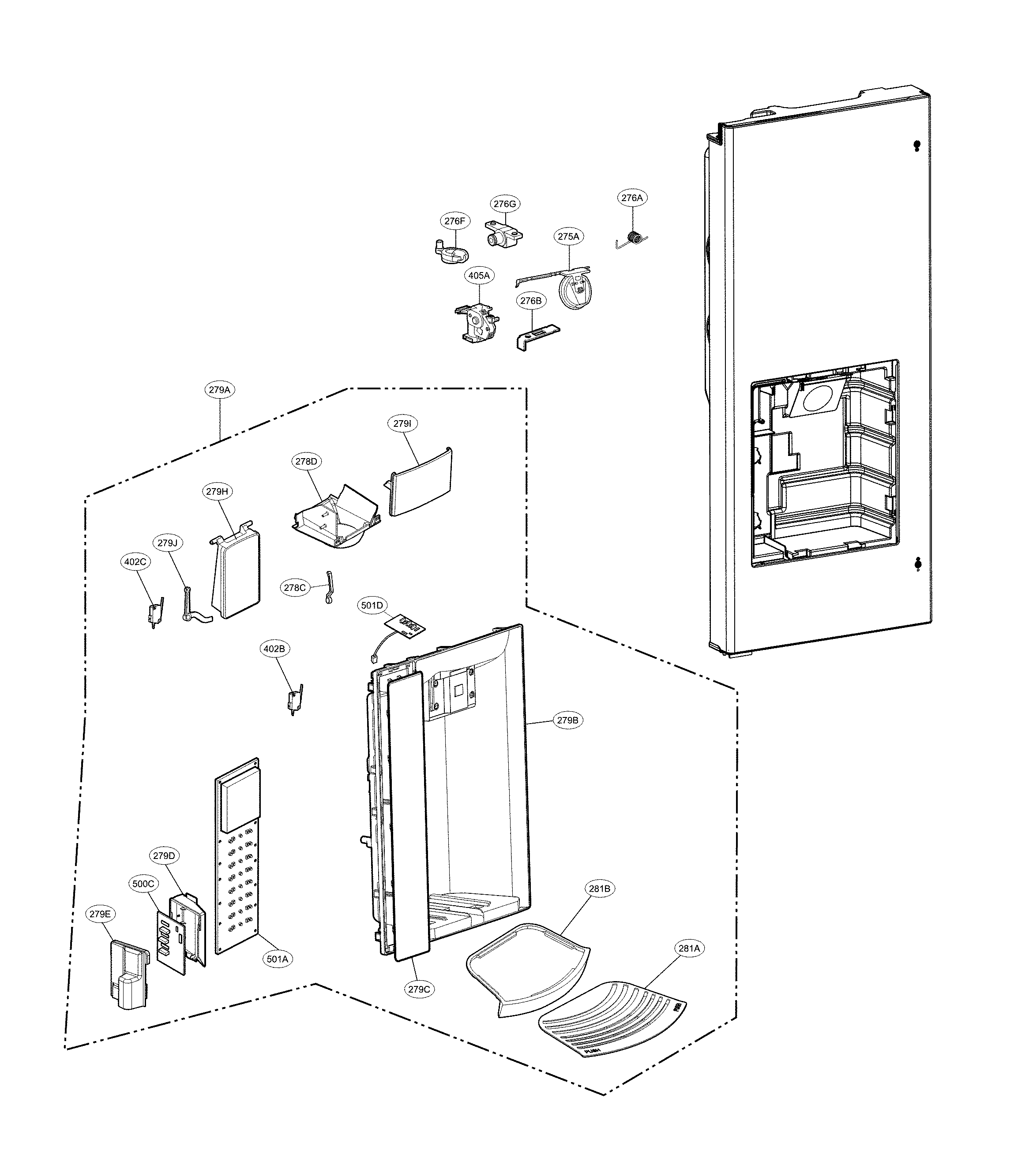LG LFX28968ST/06 dispenser parts diagram