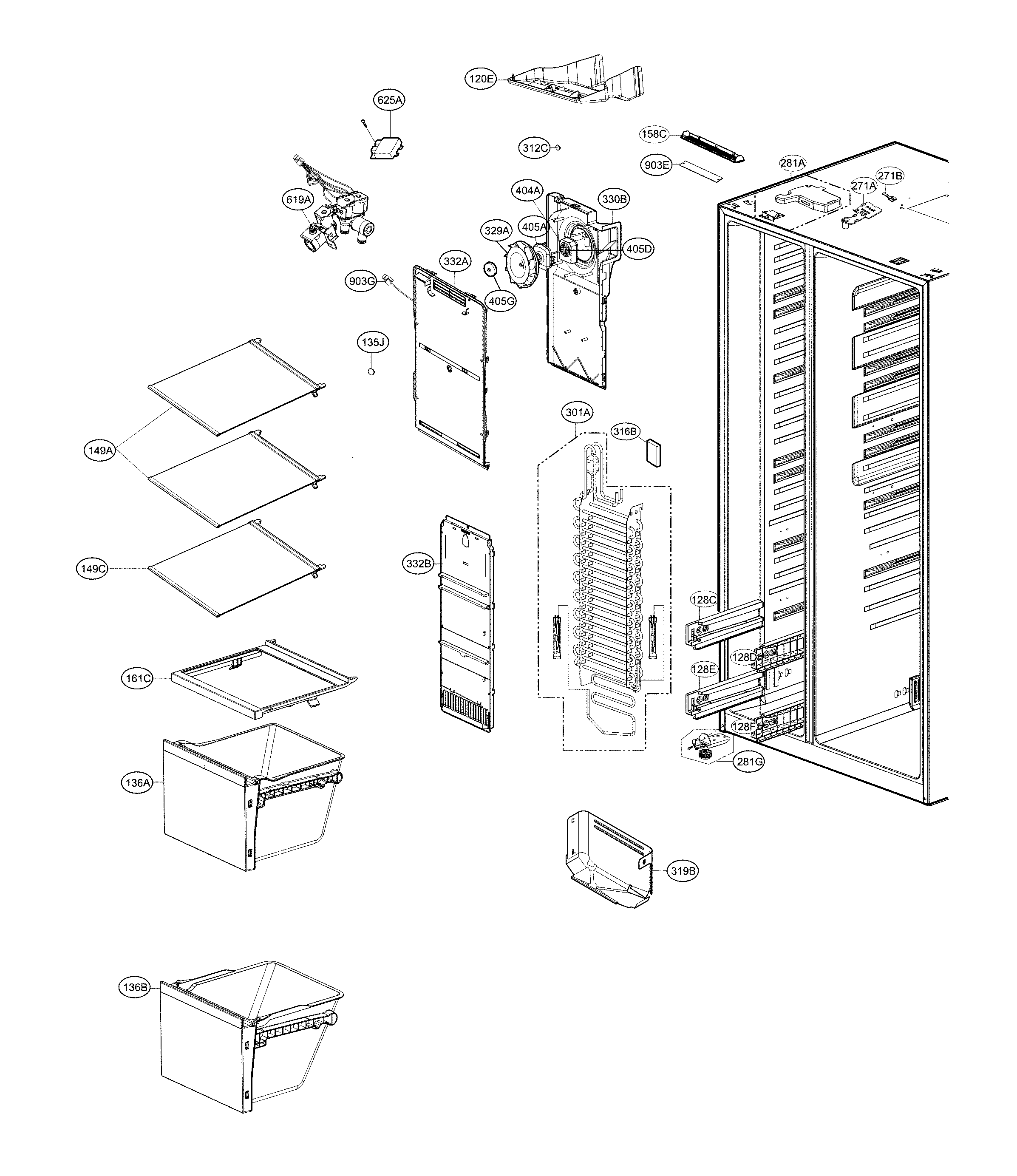 LG LSXS26326S/01 freezer compartment diagram