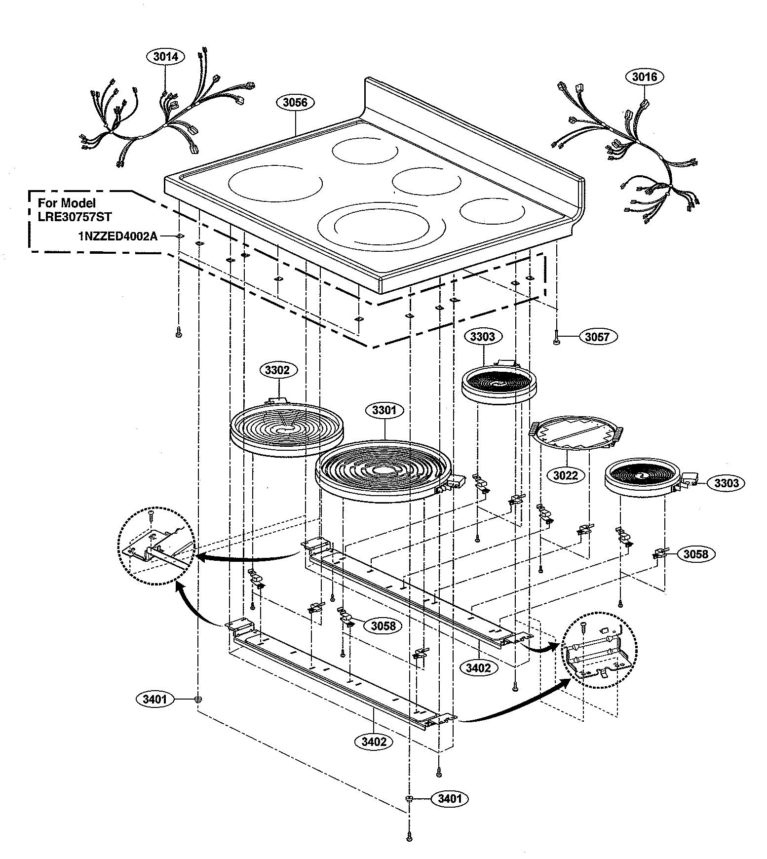LG LRE30757ST/01 cooktop parts diagram