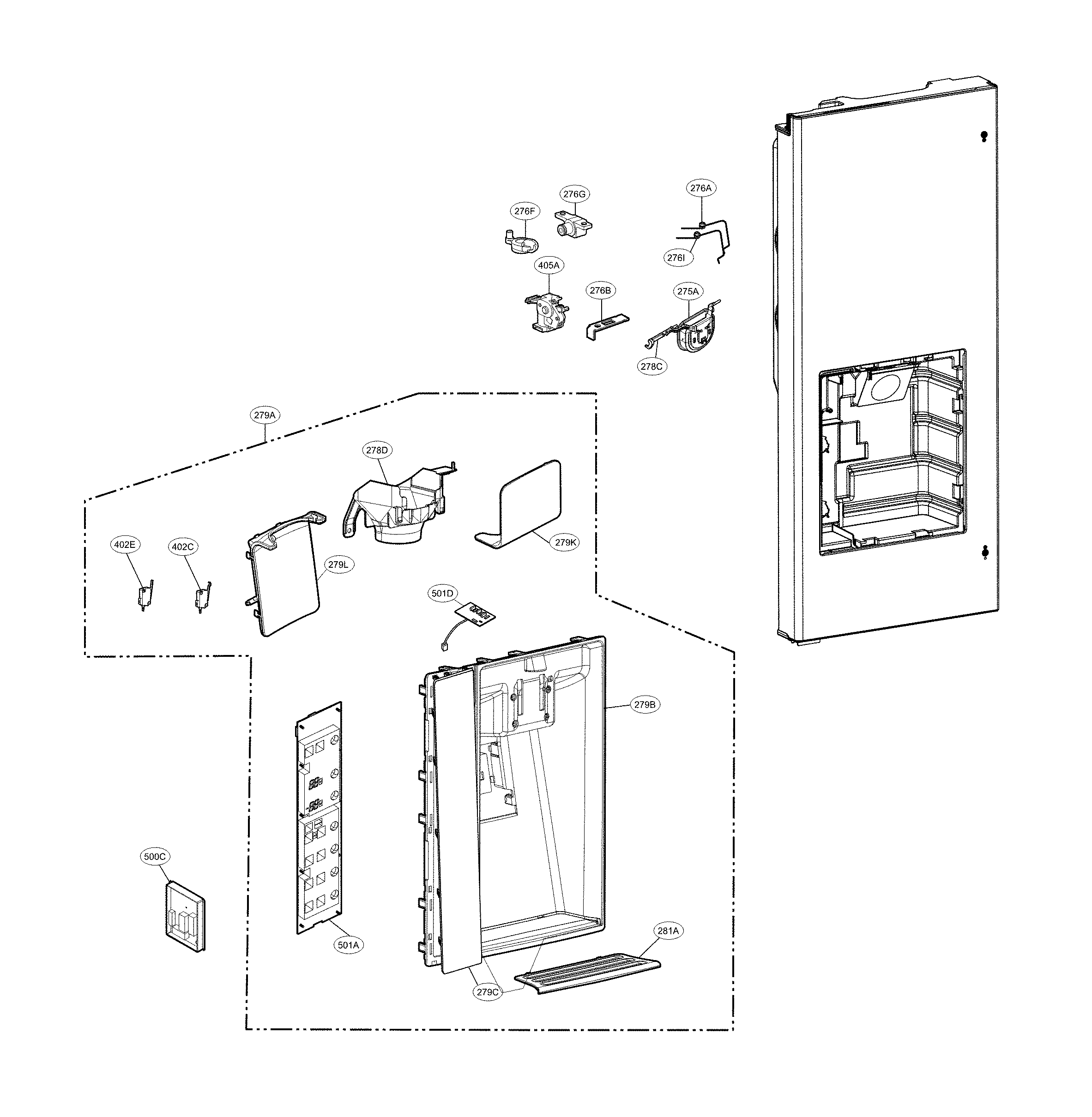 LG LFX29927ST/03 dispenser parts diagram
