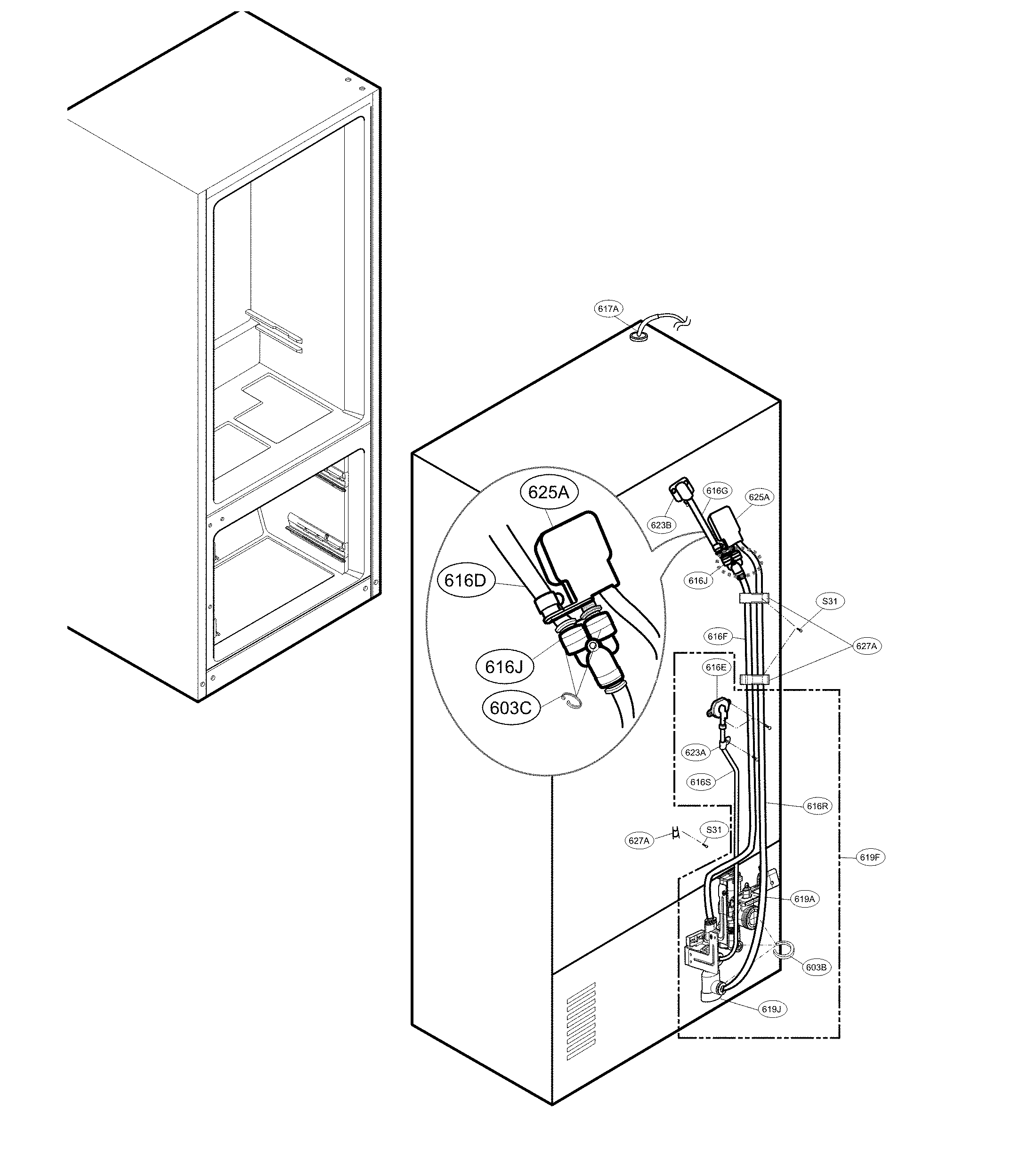 LG LFX29927ST/03 valve & water tube parts diagram