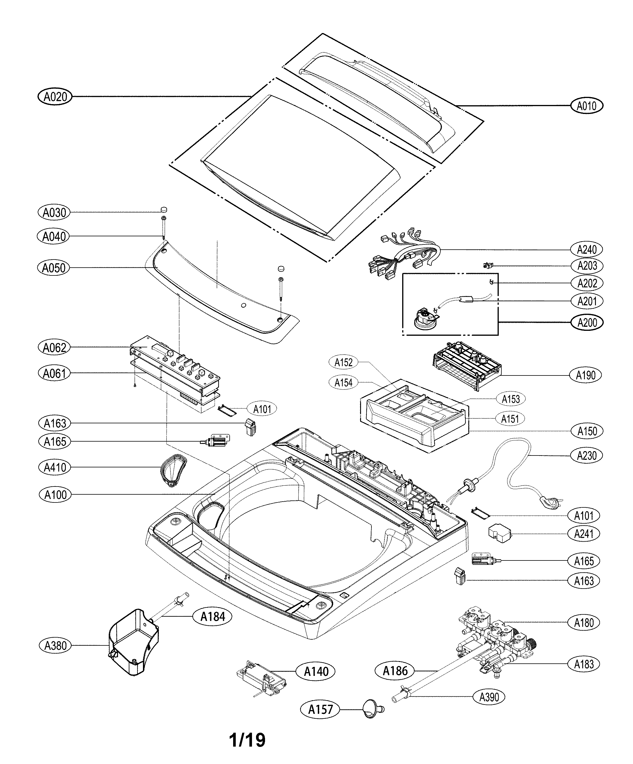 LG WT1701CV/01 top cover assembly diagram