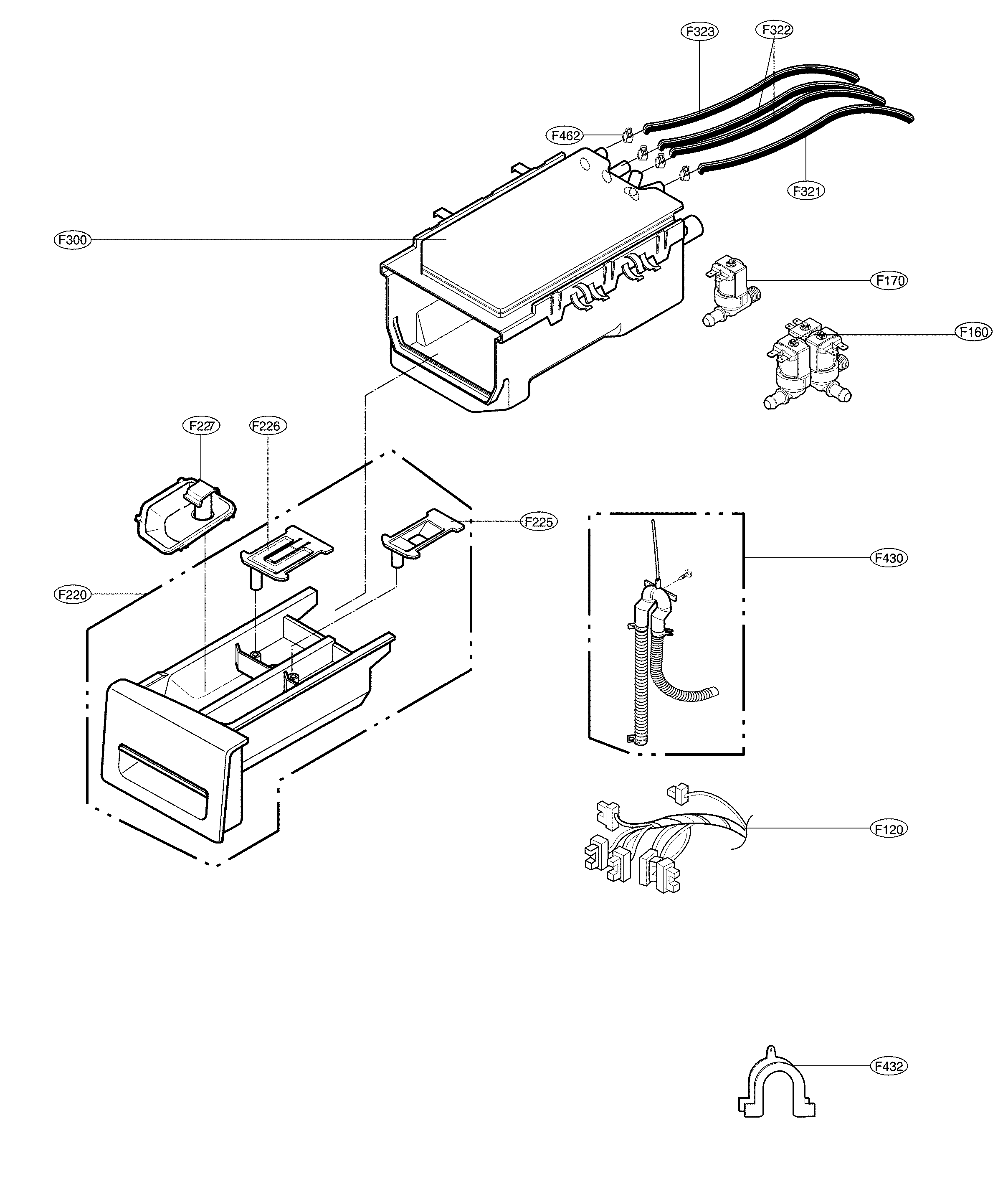 LG WM3500CW/00 dispenser assembly diagram