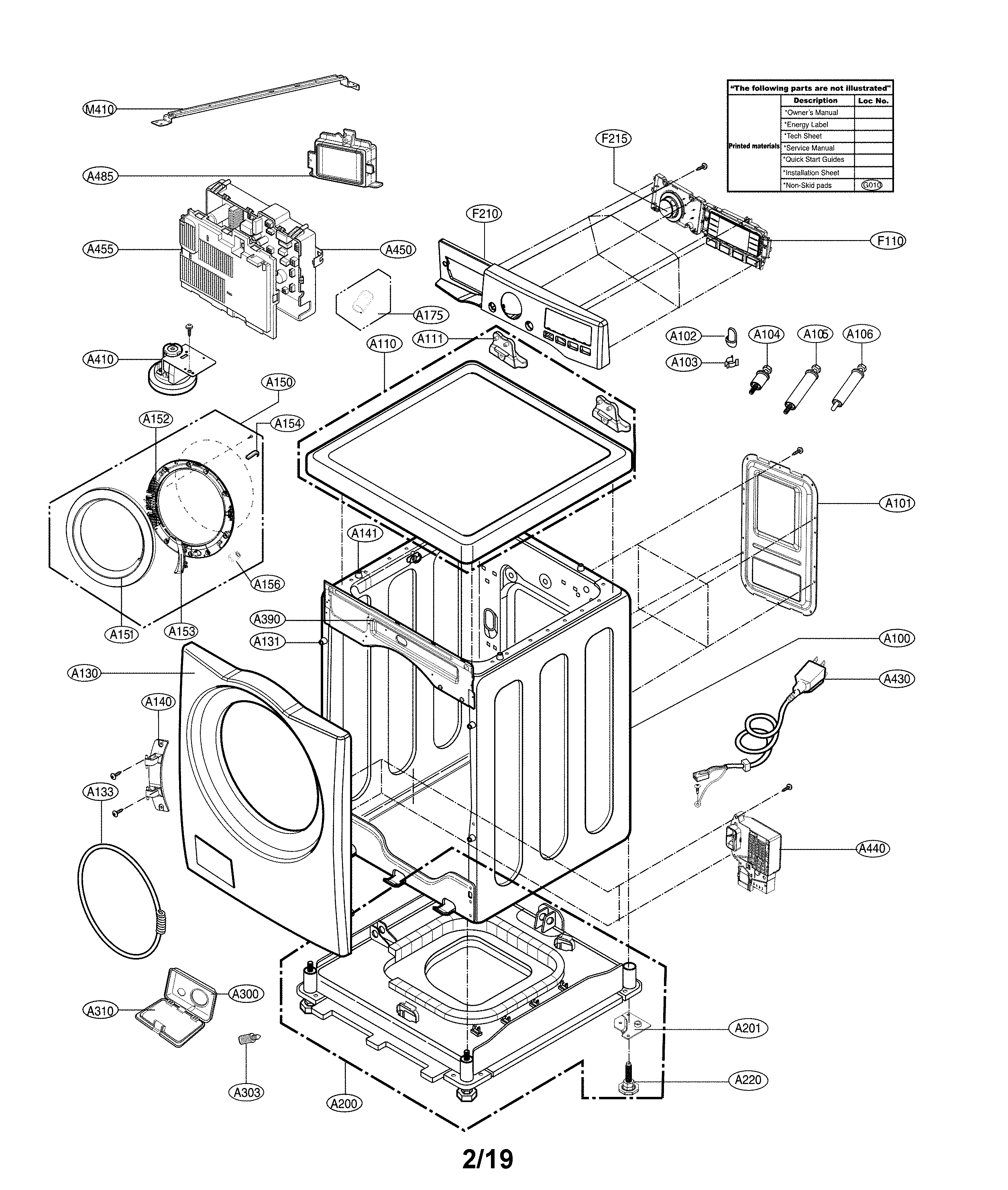 LG WM3700HWA/00 cabinet and control panel diagram